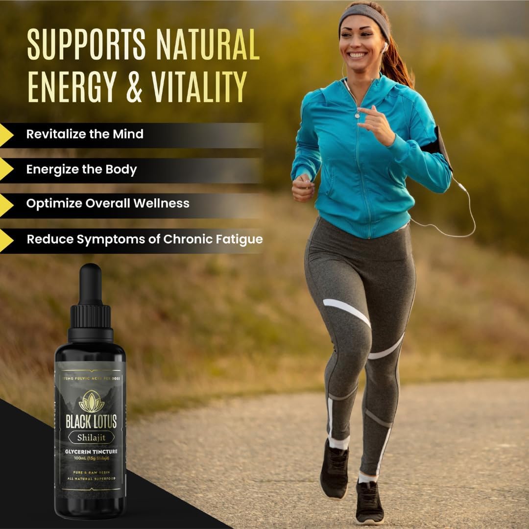 100% Pure Black Lotus Shilajit Resin Tincture - 100ml Liquid with Amino Acids, Fulvic Acid, Trace Minerals - Immune Support & Energy Boost for Men & Women
