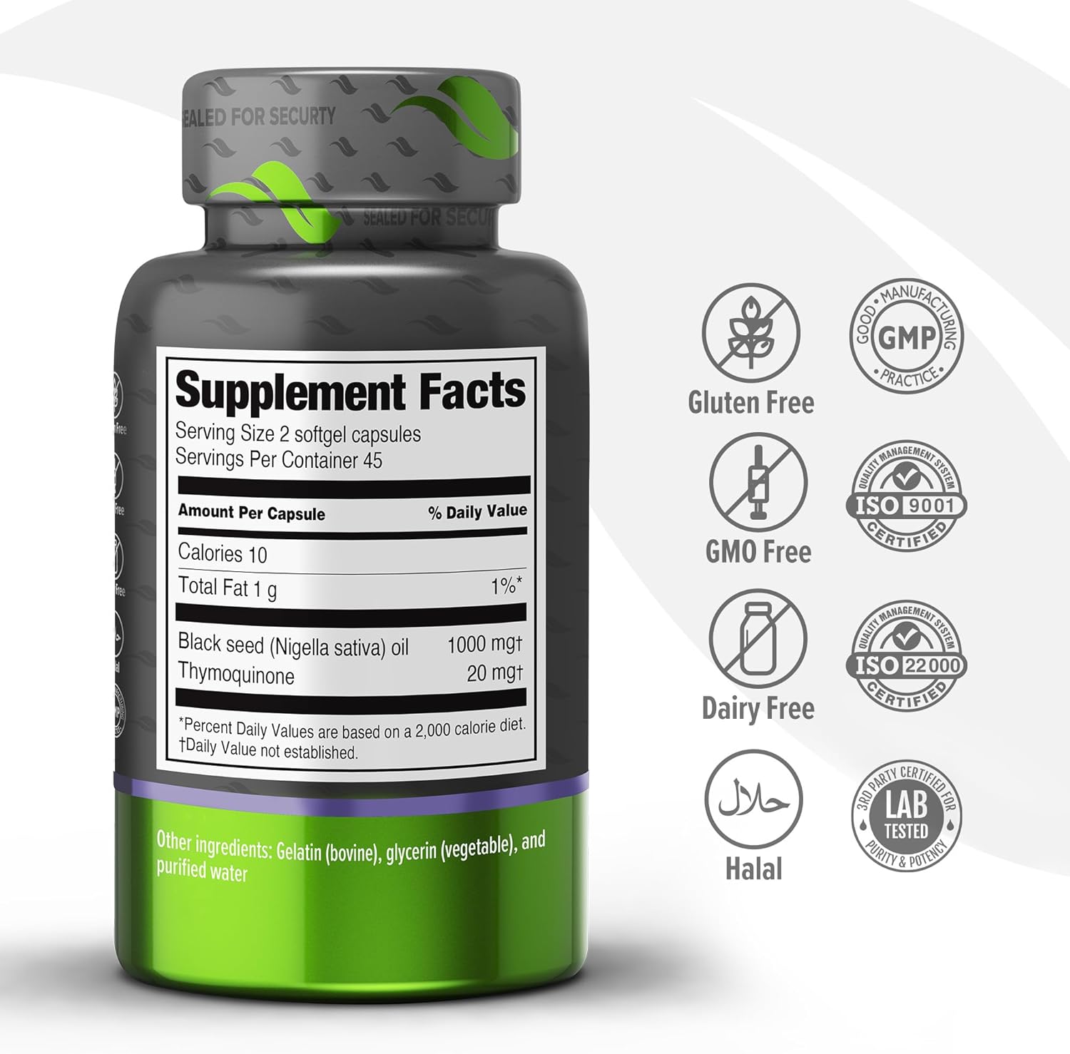 100% Pure Black Seed Oil Softgels - Cold Pressed Non-GMO Nigella Sativa Supplement for Immune Support, Hair, Skin - Omega 3 6 9 & Thymoquinone - 90 Capsules