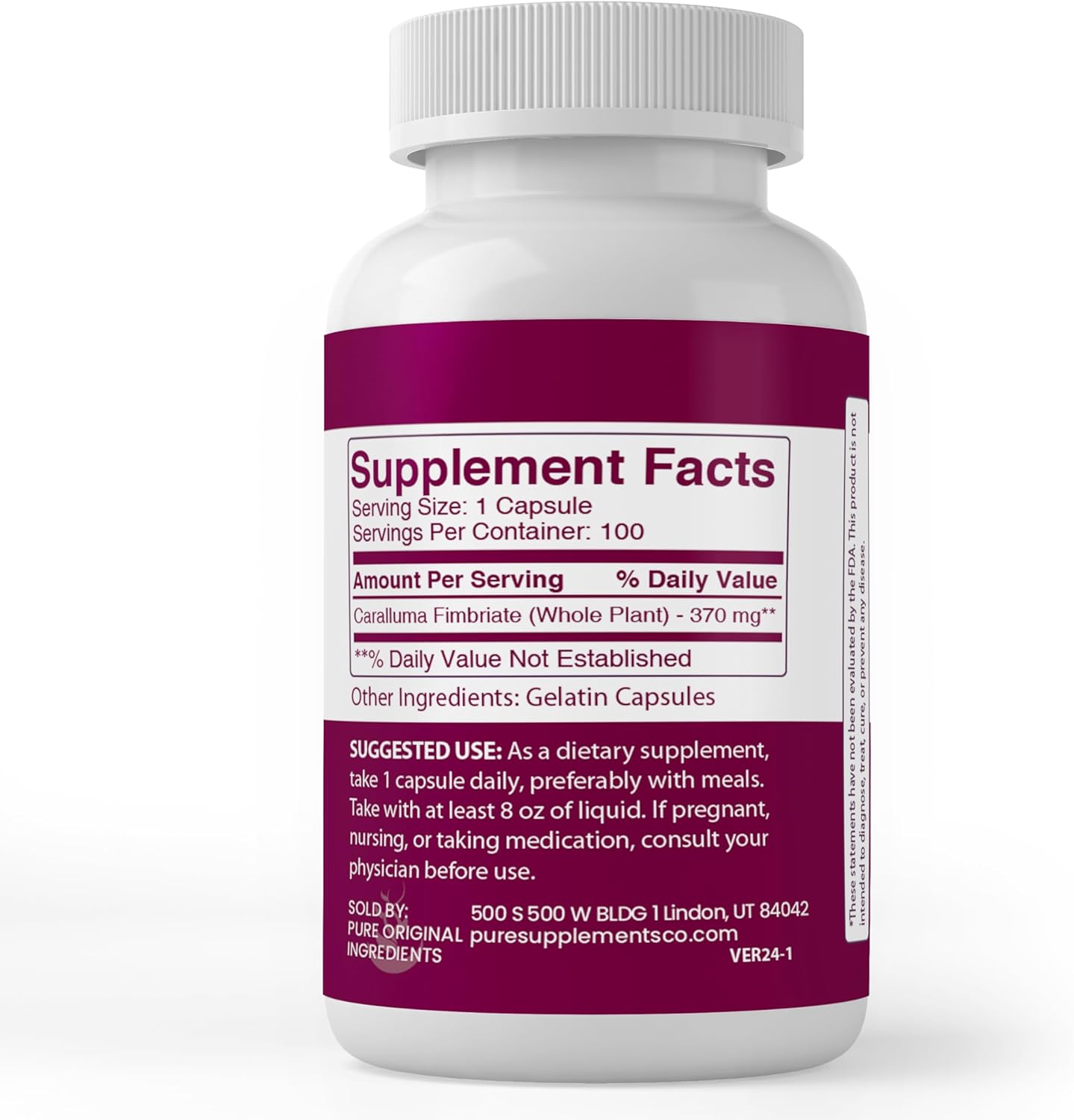 100 Pure Caralluma Fimbriata Capsules - No Additives or Fillers - Lab Verified Quality