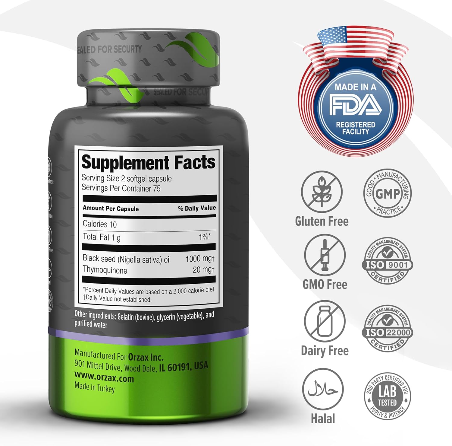 100% Pure Cold Pressed Black Seed Oil Softgel Capsules - Non-GMO, Omega 3 6 9 & Thymoquinone - Immune Support, Hair, Skin, Face - 500 mg (150 Count)