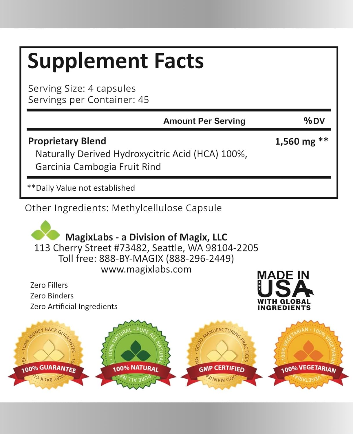 100% Pure Garcinia Cambogia Extract - Ultra Extreme HCA Formula by MagixLabs - Fast Acting Natural Supplement