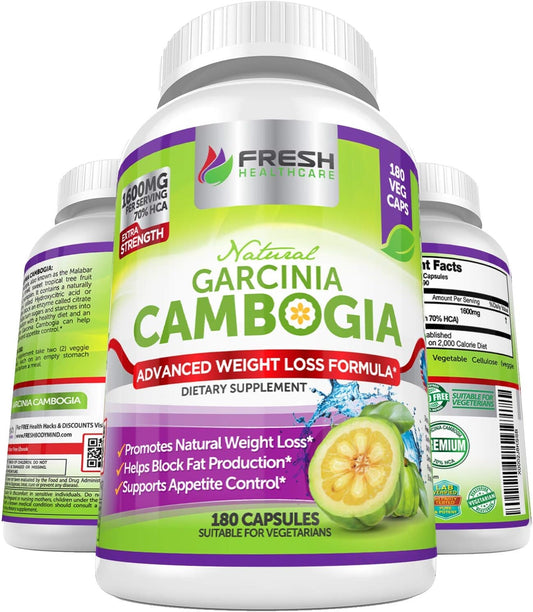 100% Pure Garcinia Cambogia Extract for Weight Management - All Natural Appetite Suppressant - 180 Capsules by FRESH HEALTHCARE