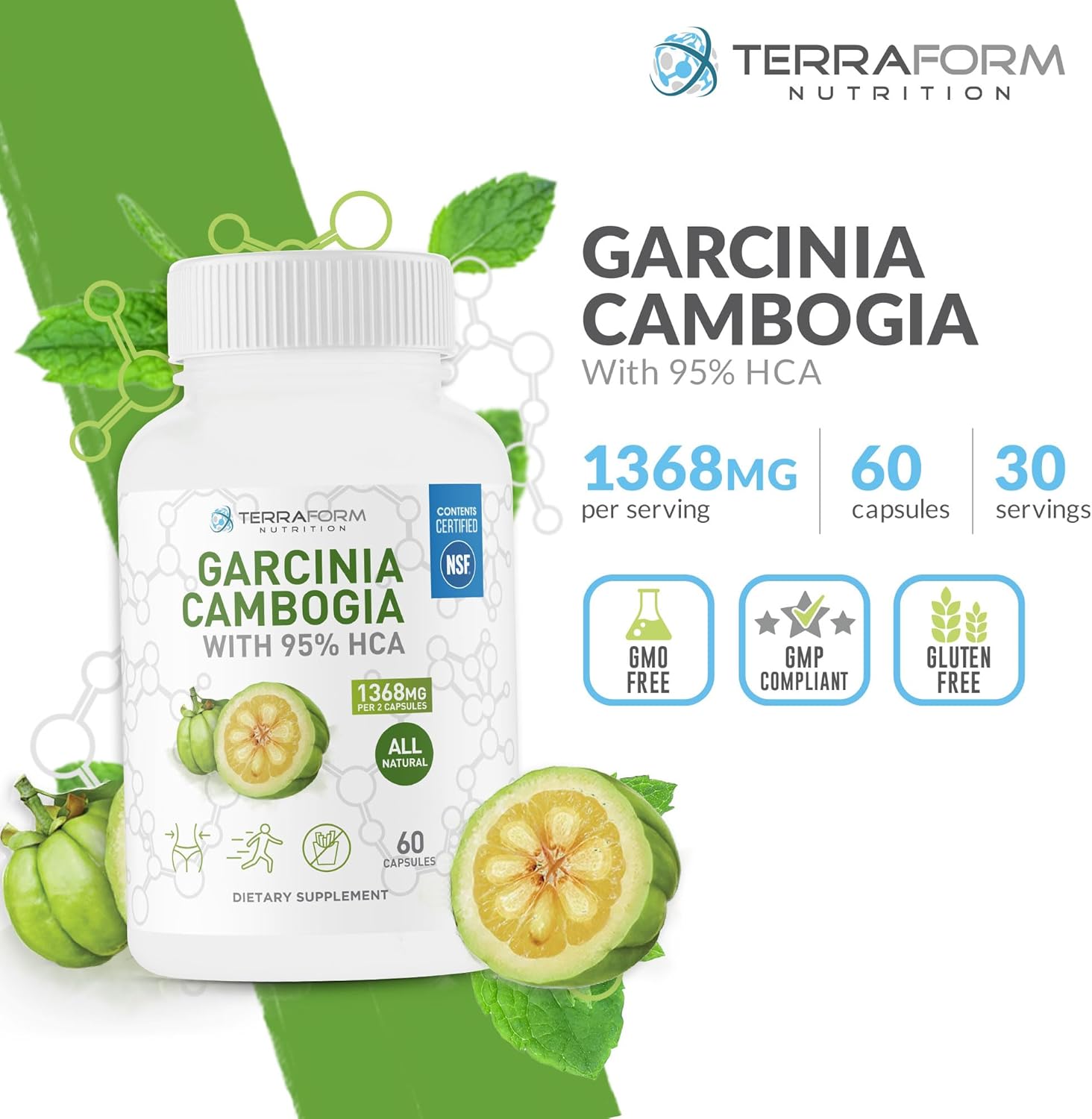 100% Pure Garcinia Cambogia Extract with 95% Natural HCA - 1368mg per Serving - Fast Slimming Formula Support - All-Natural Appetite Suppressant - 30 Servings for Men & Women