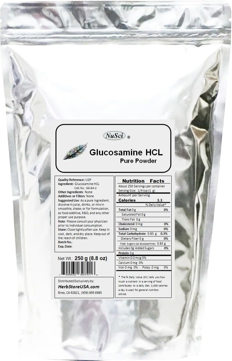 100% Pure Glucosamine HCl Powder - 1000g (2.2 lb) for Joint Health by NuSci