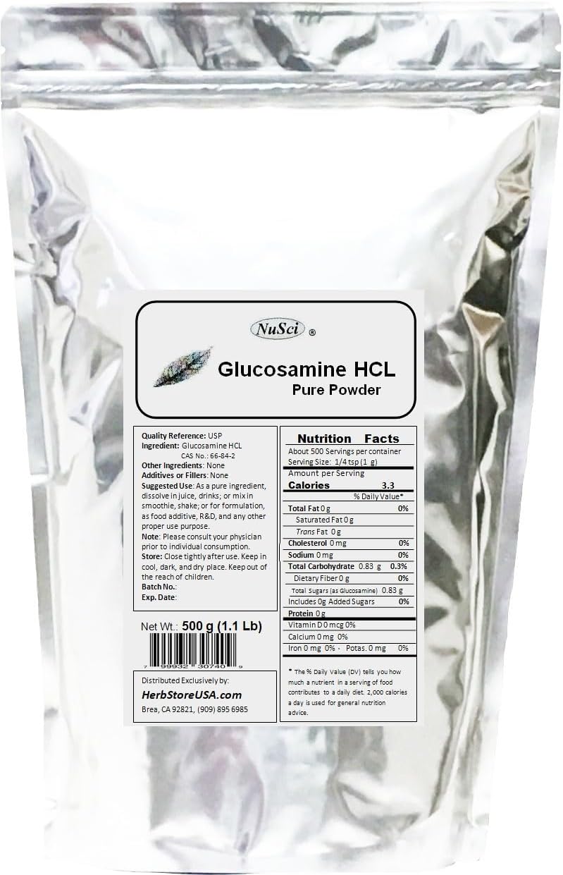 100% Pure Glucosamine HCl Powder - 1000g (2.2 lb) for Joint Health by NuSci