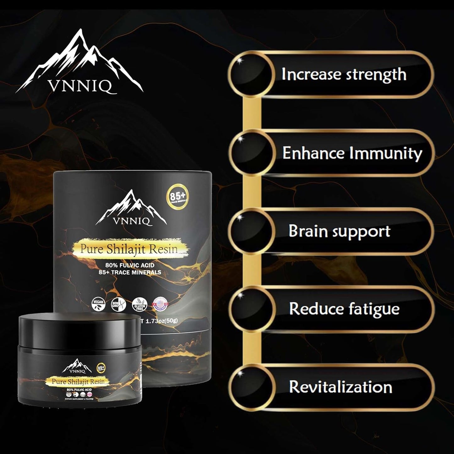 100% Pure Himalayan Shilajit Resin 600mg for Energy & Immune Support - High Potency Gold Grade Fulvic Acid with 85+ Trace Minerals - 50g
