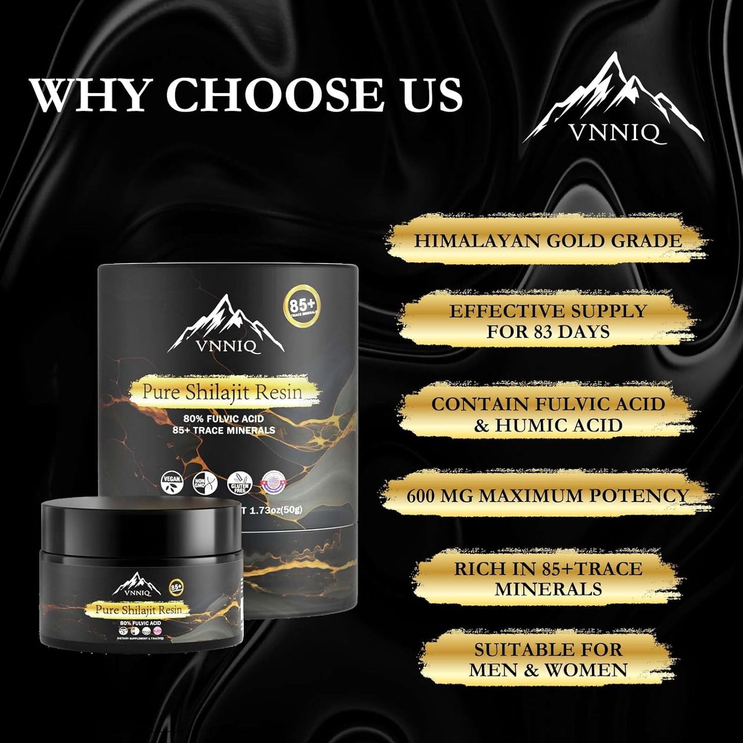 100% Pure Himalayan Shilajit Resin 600mg for Energy & Immune Support - High Potency Gold Grade Fulvic Acid with 85+ Trace Minerals - 50g