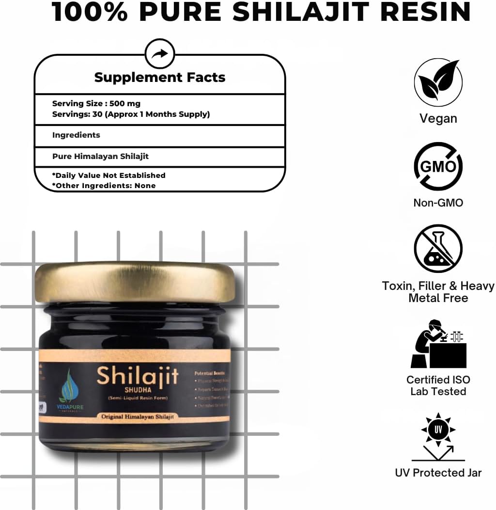 100% Pure Himalayan Shilajit Resin with Fulvic Acid & 85+ Trace Minerals - Energy & Immune Support - 15g