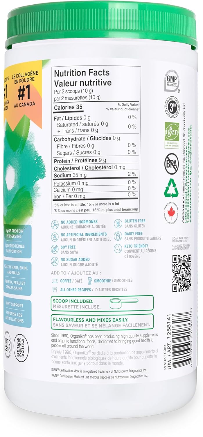 100% Pure Hydrolyzed Collagen Peptides Powder, 1kg - Unflavored Original Enhanced Formula by Organika