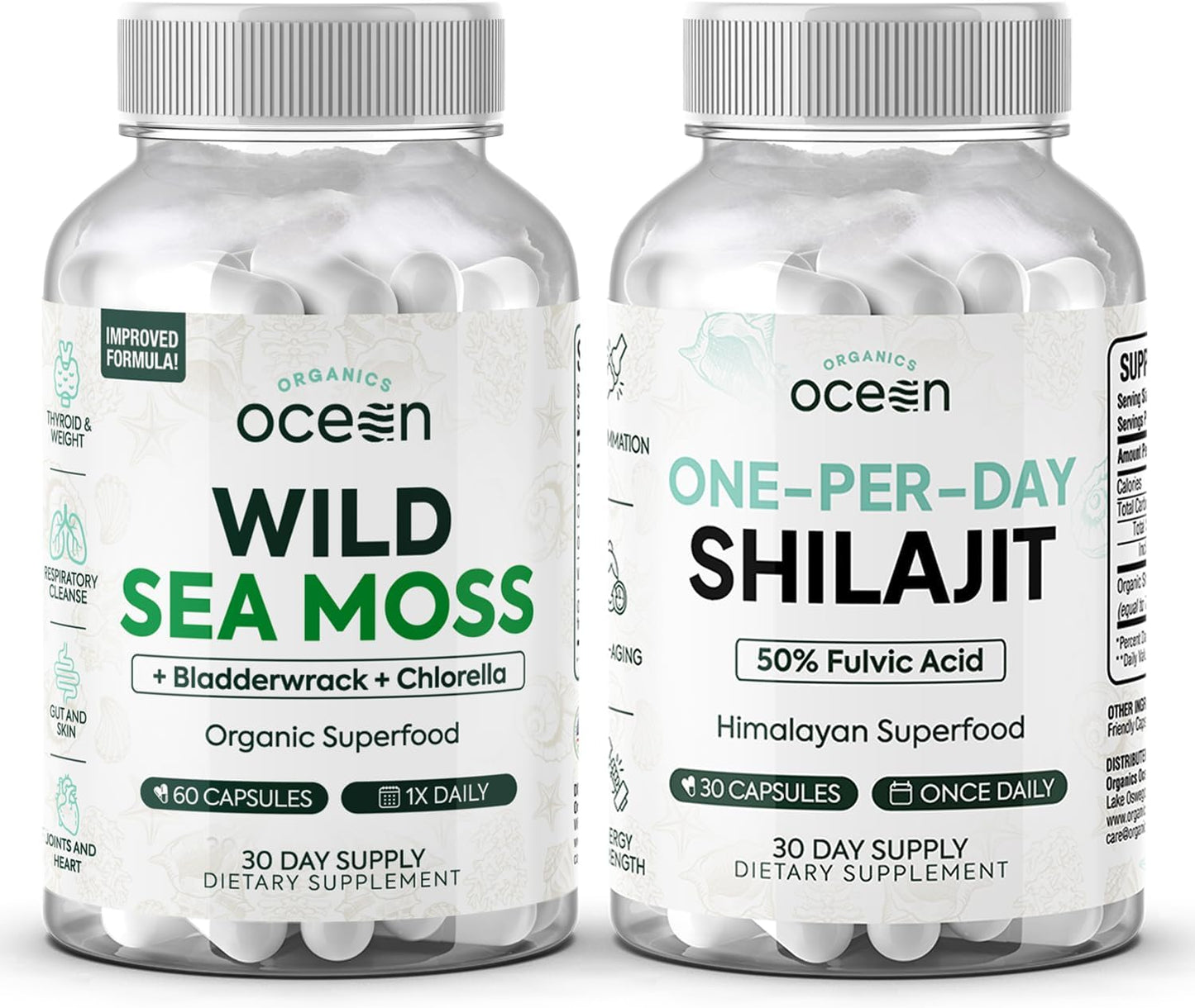 100% Pure Irish Sea Moss & Shilajit Capsules for Thyroid Support - Organic Ocean Wild Sea Moss & One-a-Day Shilajit for Men and Women