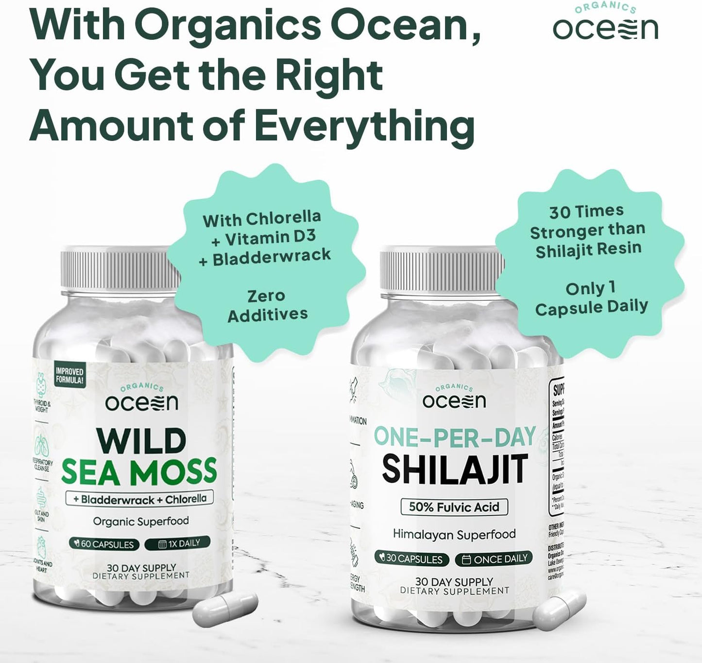 100% Pure Irish Sea Moss & Shilajit Capsules for Thyroid Support - Organic Ocean Wild Sea Moss & One-a-Day Shilajit for Men and Women