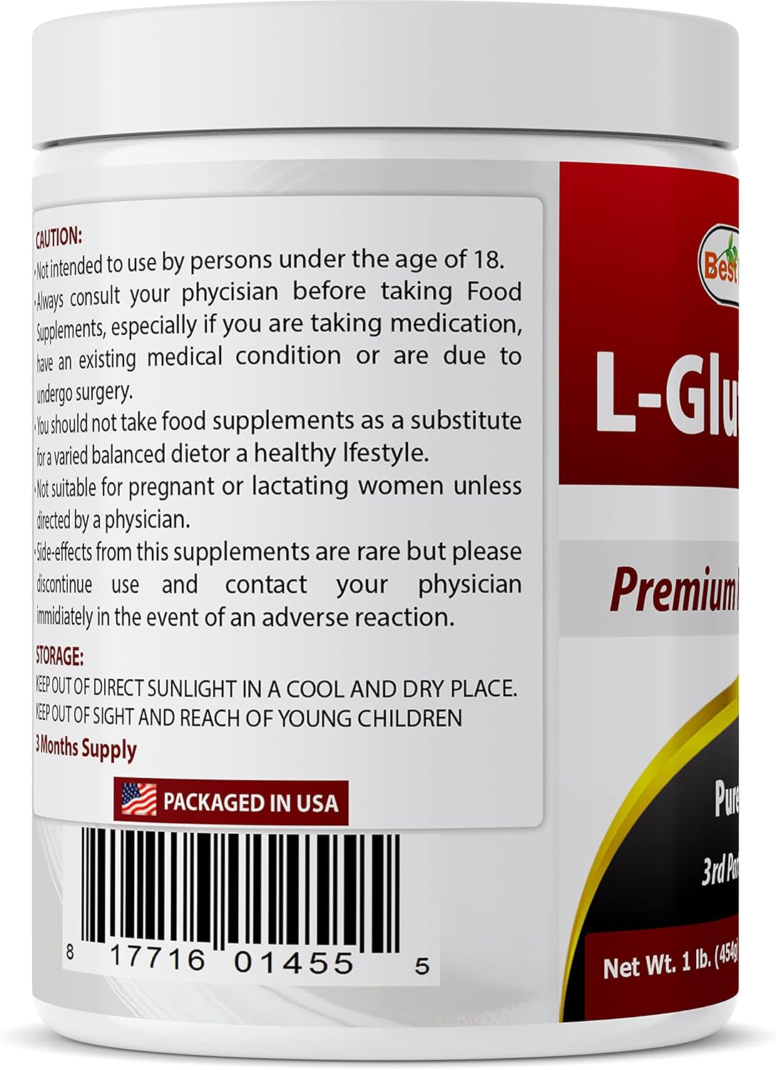 100% Pure L-Glutamine Powder - 1 Pound - Free Form Recovery Aid for Men and Women - Clinically Proven Recovery Powder