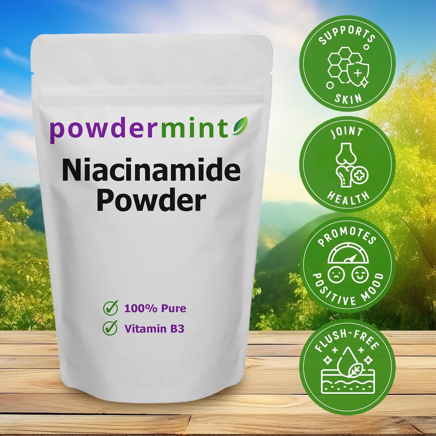 100% Pure Niacinamide Powder 500mg - Flush-Free Vitamin B3 Supplement (100g)