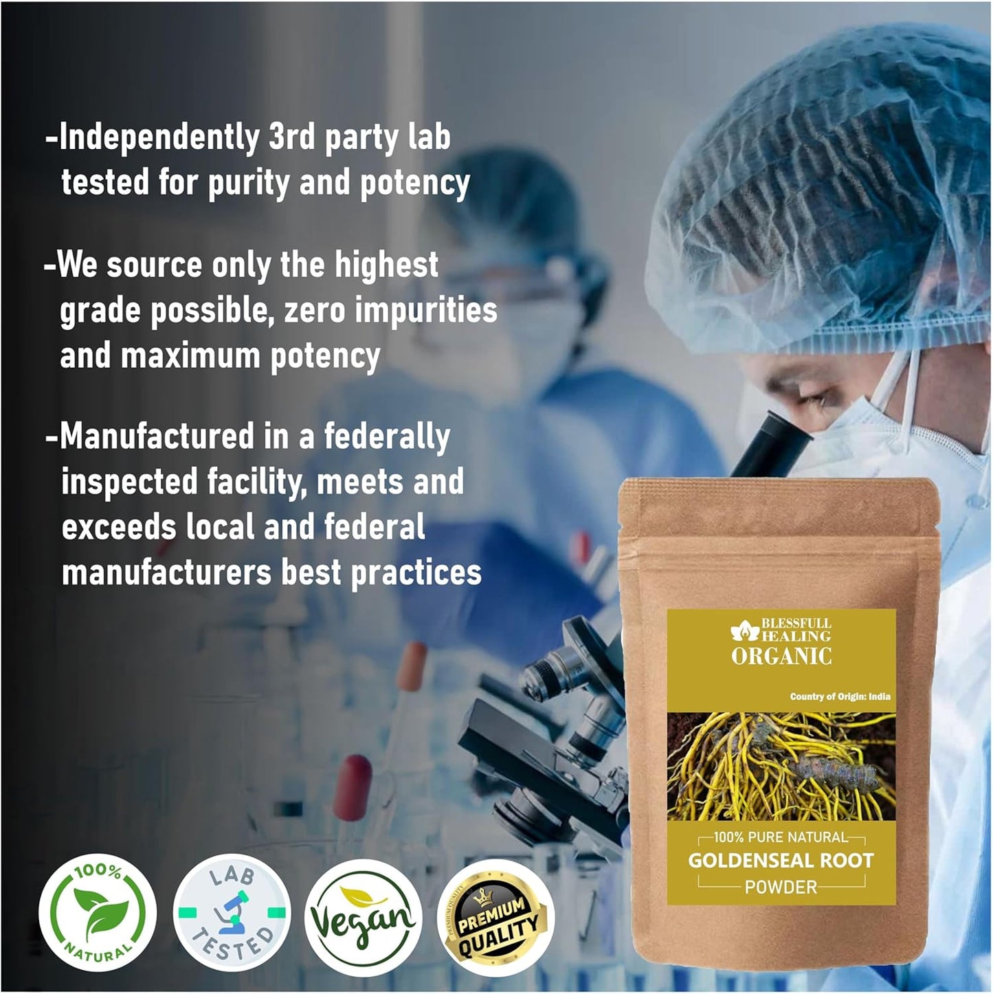 100% Pure Organic Goldenseal Root Powder - 100g / 3.52oz - Natural Healing Blessings