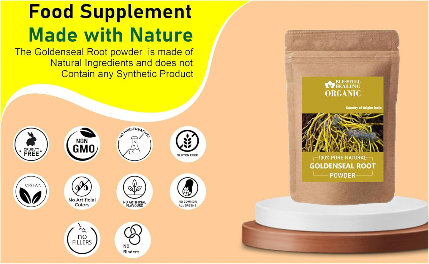 100% Pure Organic Goldenseal Root Powder - 100g / 3.52oz - Natural Healing Blessings
