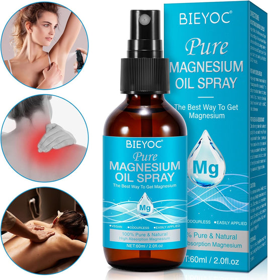 100% Pure Organic Magnesium Oil Spray for Feet in Glass Bottle - Soothing Relief for Better Sleep