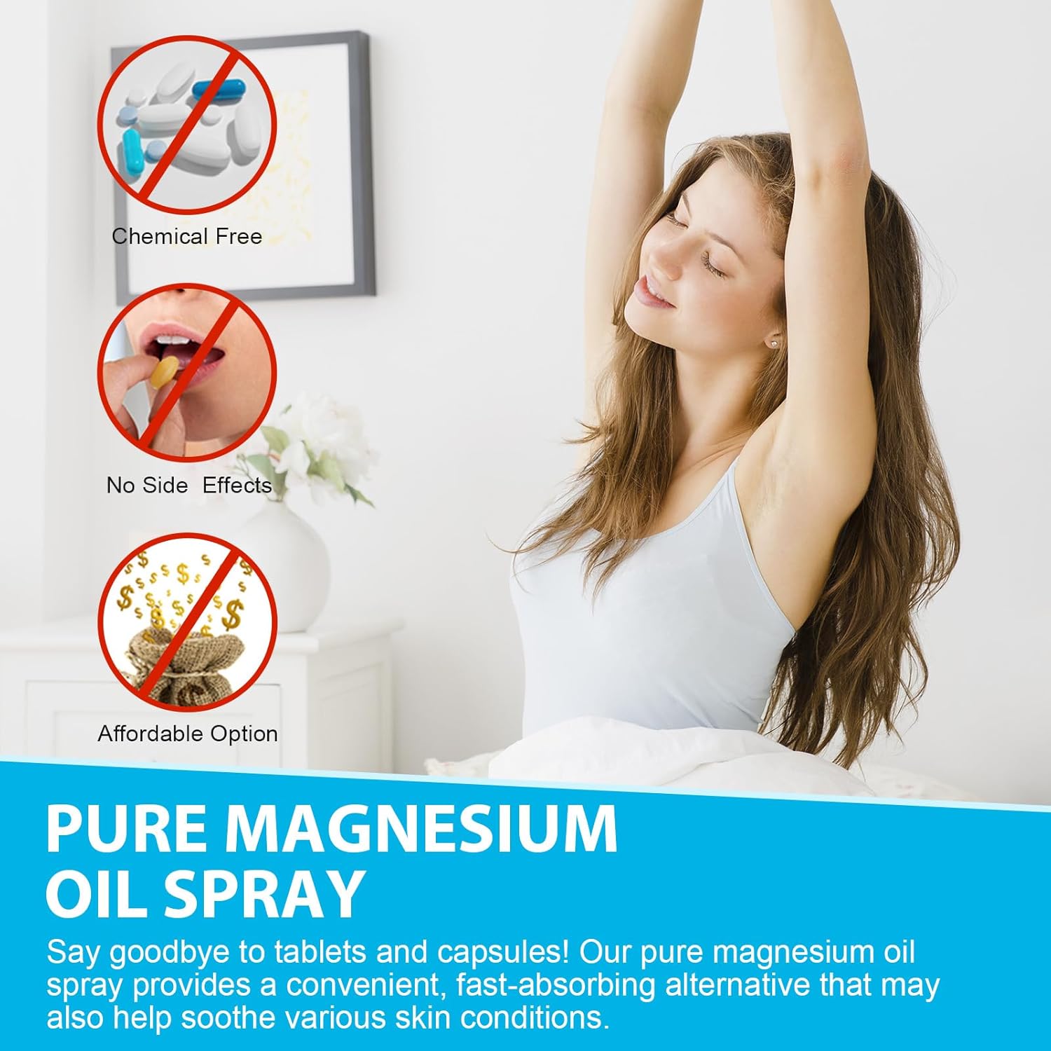 100% Pure Organic Magnesium Oil Spray for Feet in Glass Bottle - Soothing Relief for Better Sleep