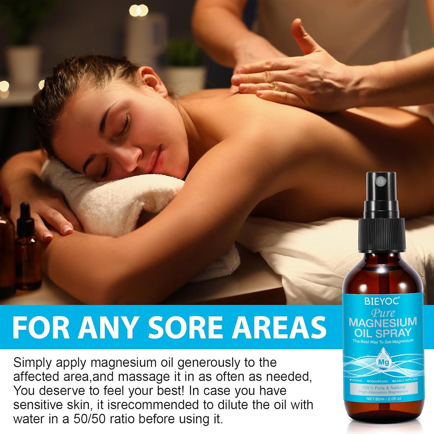 100% Pure Organic Magnesium Oil Spray for Feet in Glass Bottle - Soothing Relief for Better Sleep