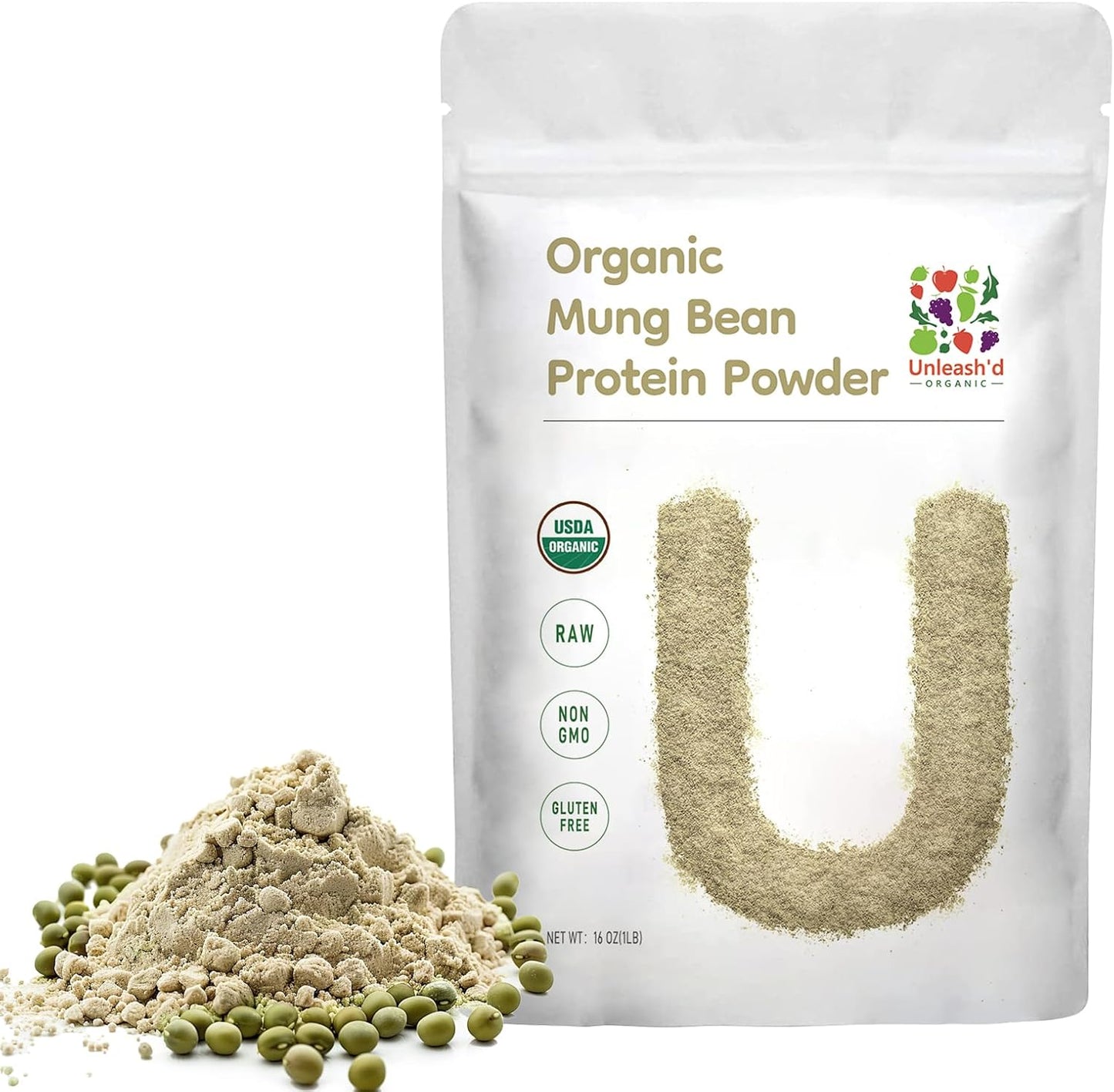 100% Pure Organic Mung Bean Protein Powder - 16 oz, Rich in Vitamins & Fiber, Supports Immune Health & Digestion