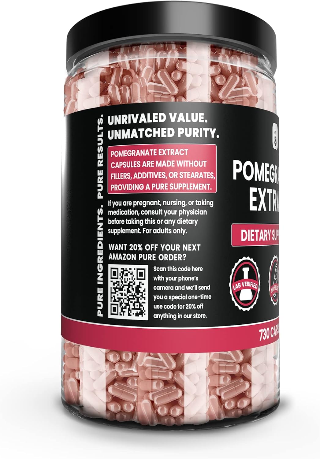 100% Pure Pomegranate Extract Capsules - 730 Count, No Magnesium or Rice Fillers, Lab Verified, Always Original Ingredients