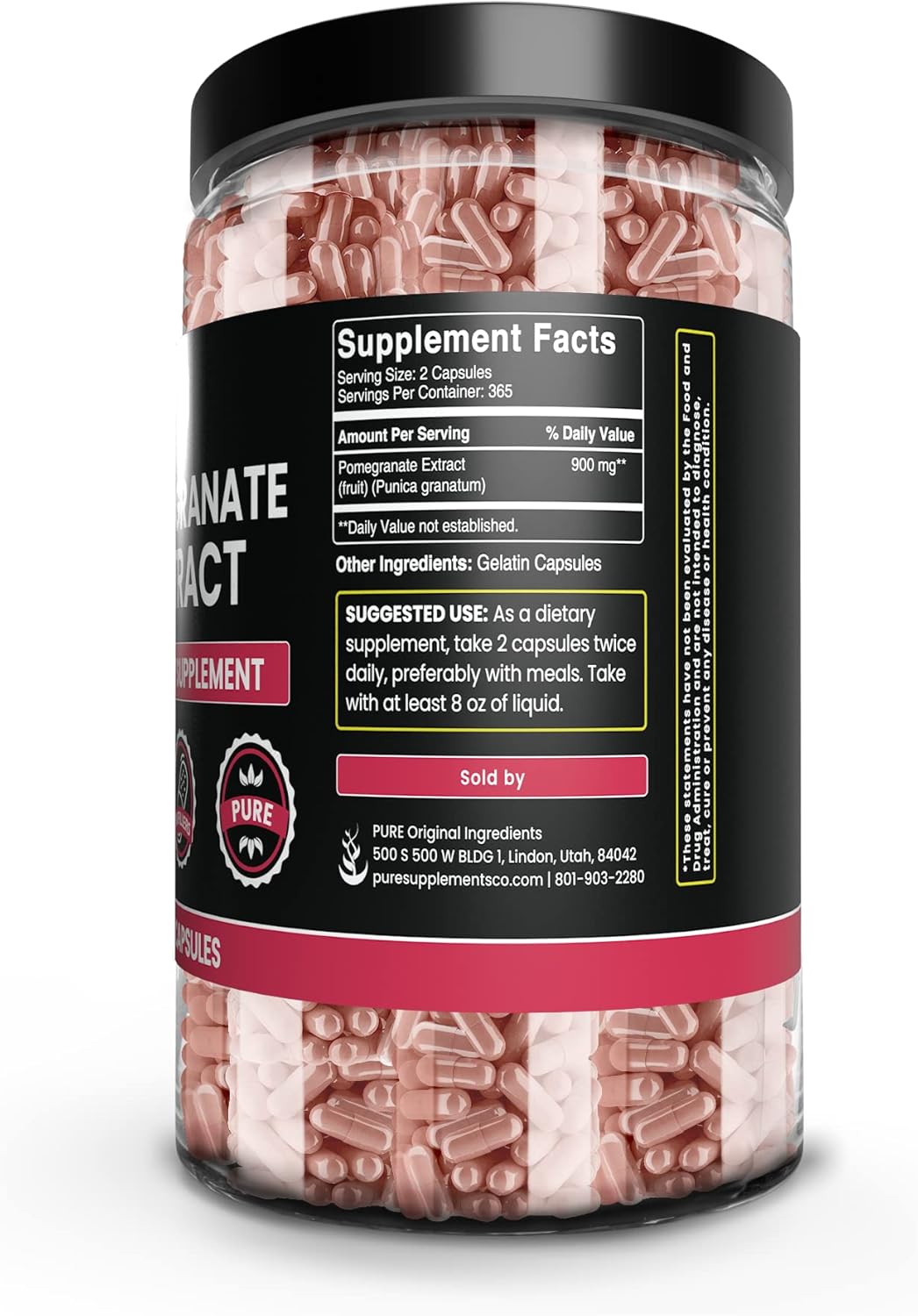 100% Pure Pomegranate Extract Capsules - 730 Count, No Magnesium or Rice Fillers, Lab Verified, Always Original Ingredients