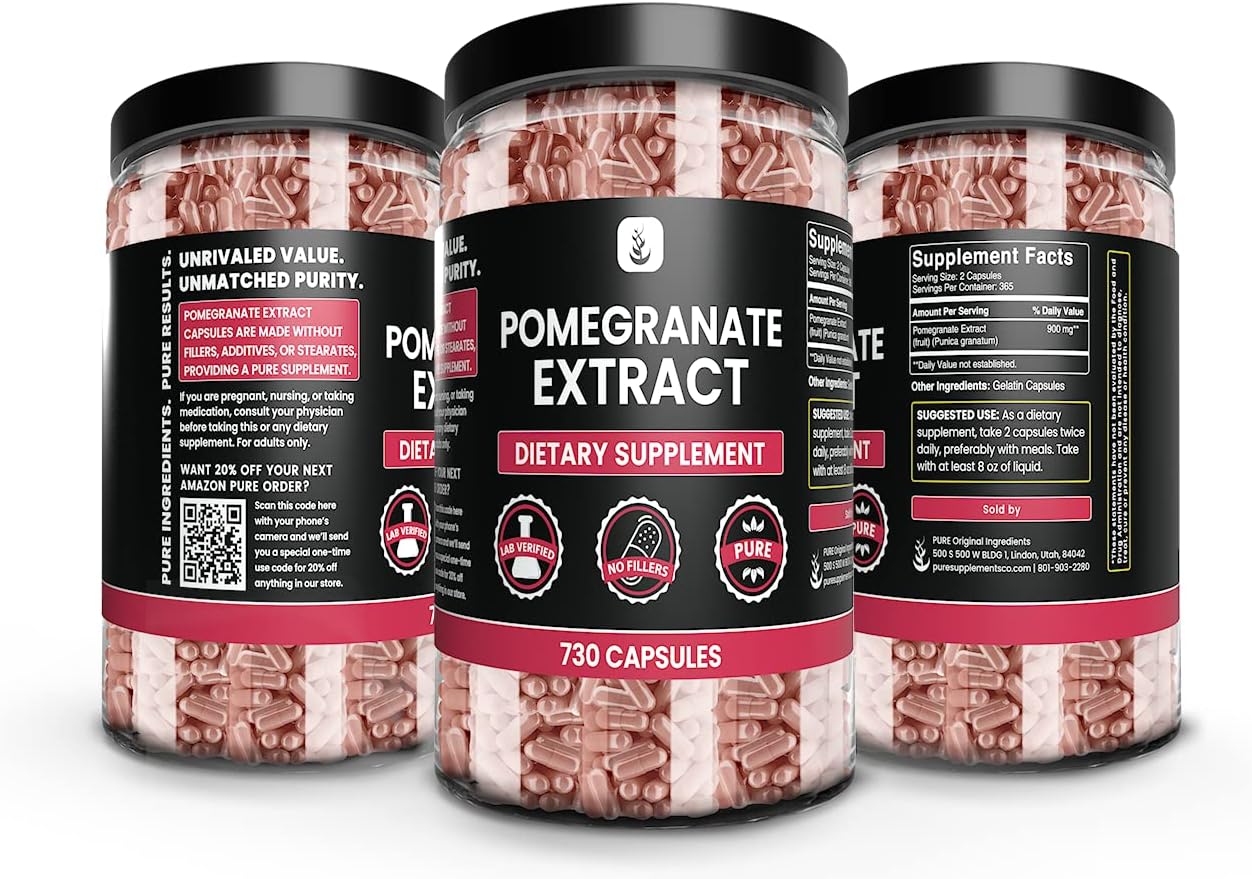 100% Pure Pomegranate Extract Capsules - 730 Count, No Magnesium or Rice Fillers, Lab Verified, Always Original Ingredients