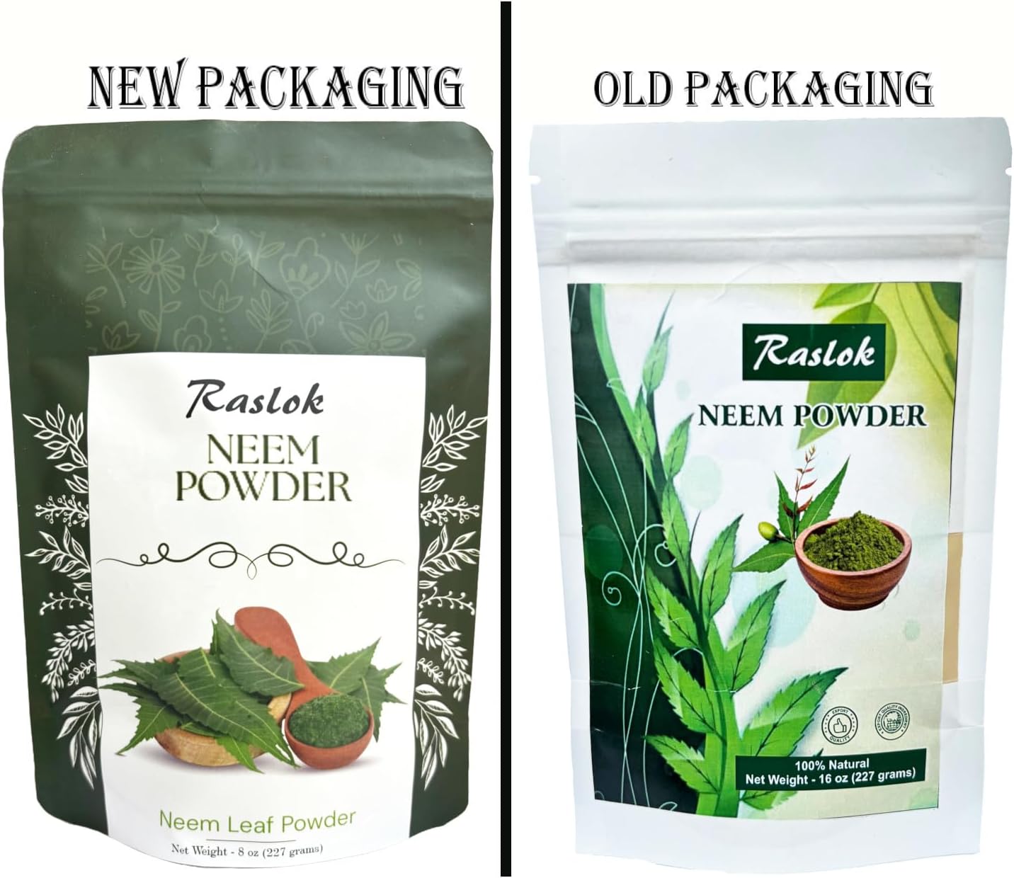 100% Pure Raslok Neem Powder for Skin, Hair, and Detox - 8 oz - Natural and Bitter Neem Supplement