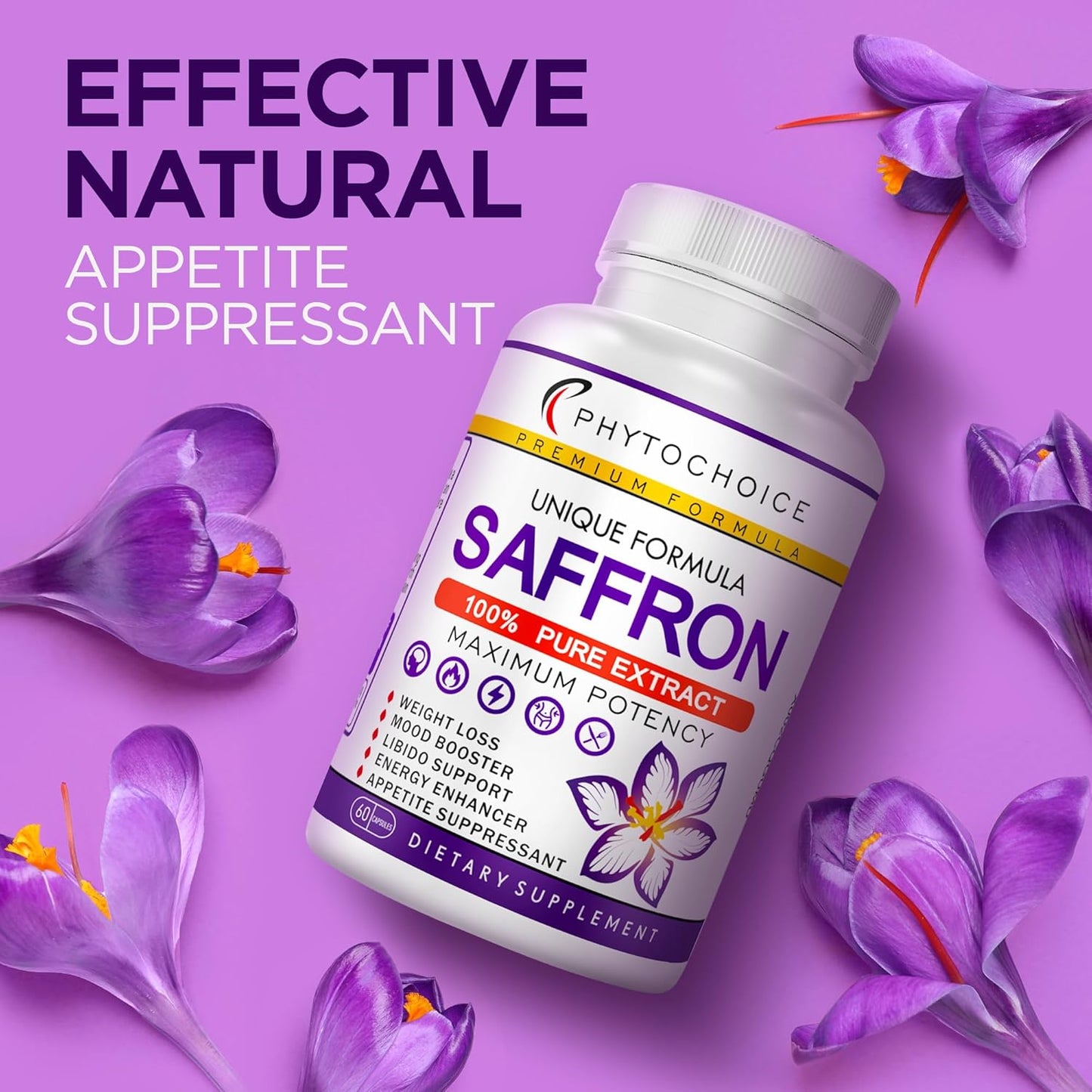 100% Pure Saffron Extract Capsules for Energy, Mood, and Vision Support - Made in USA - 120 Capsules