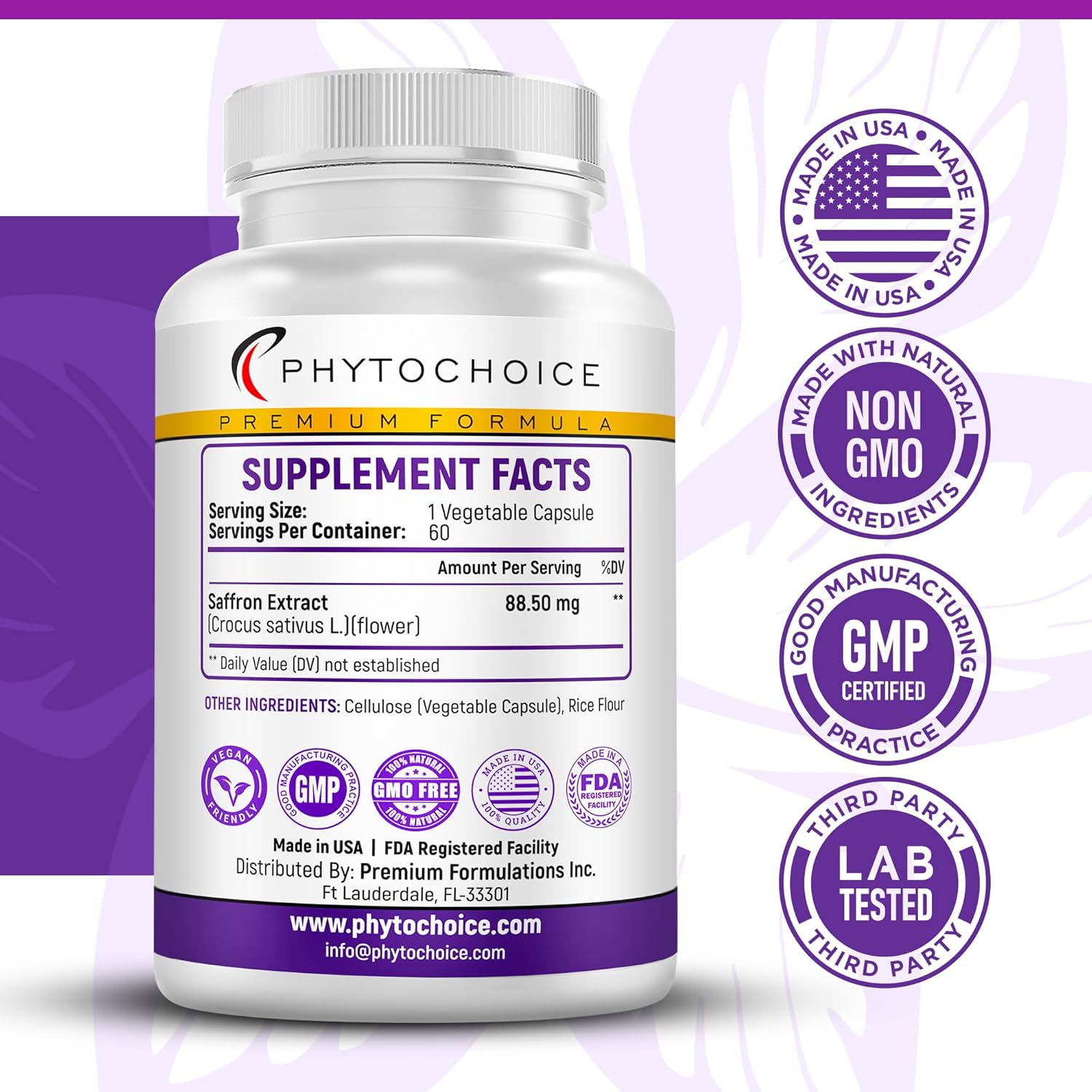 100% Pure Saffron Extract Capsules for Energy, Mood, and Vision Support - Made in USA - 120 Capsules