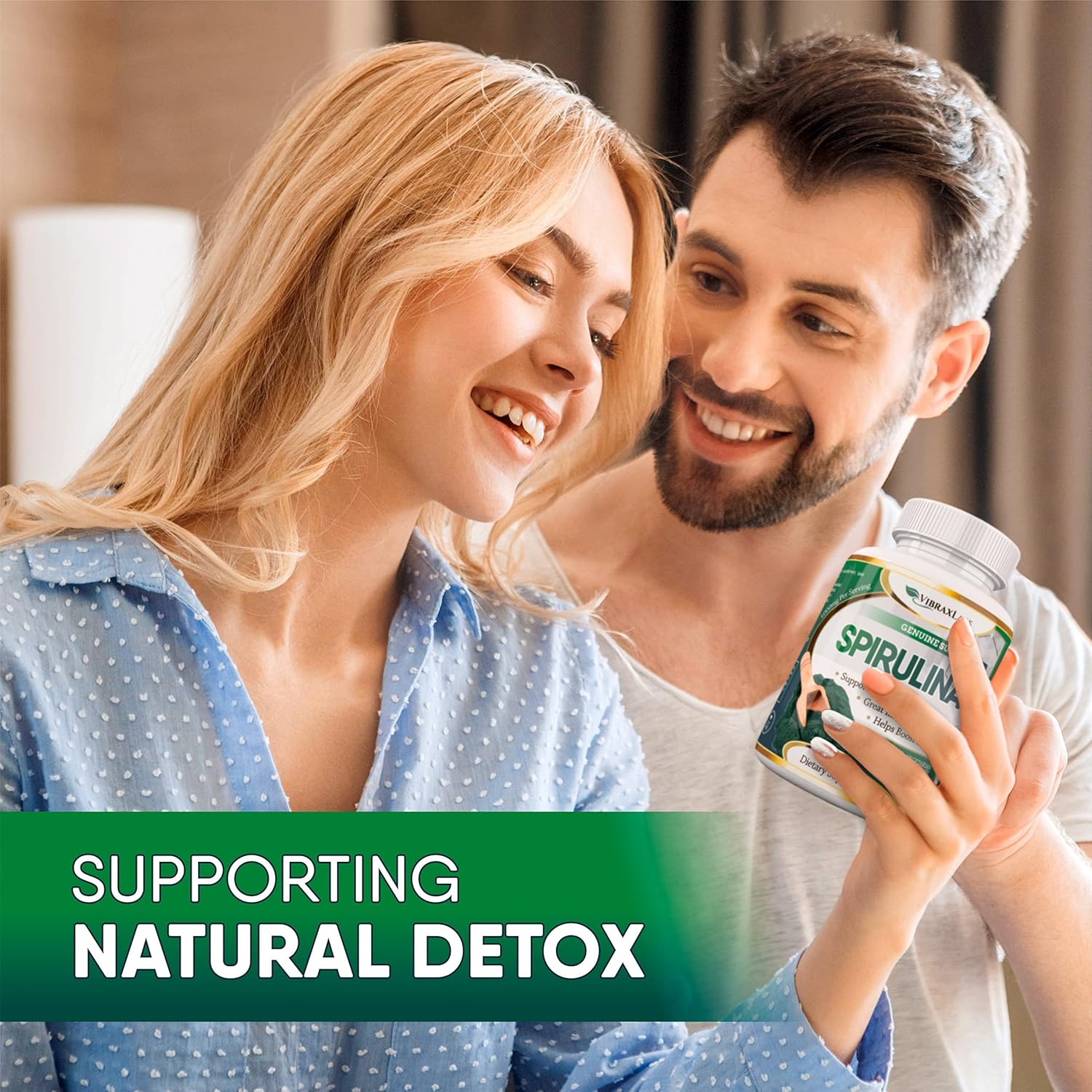 100% Pure Spirulina Capsules - 1000mg Serving, Supports Natural Detox, Cellular Health, Best with Chlorella - Vibraxlabs