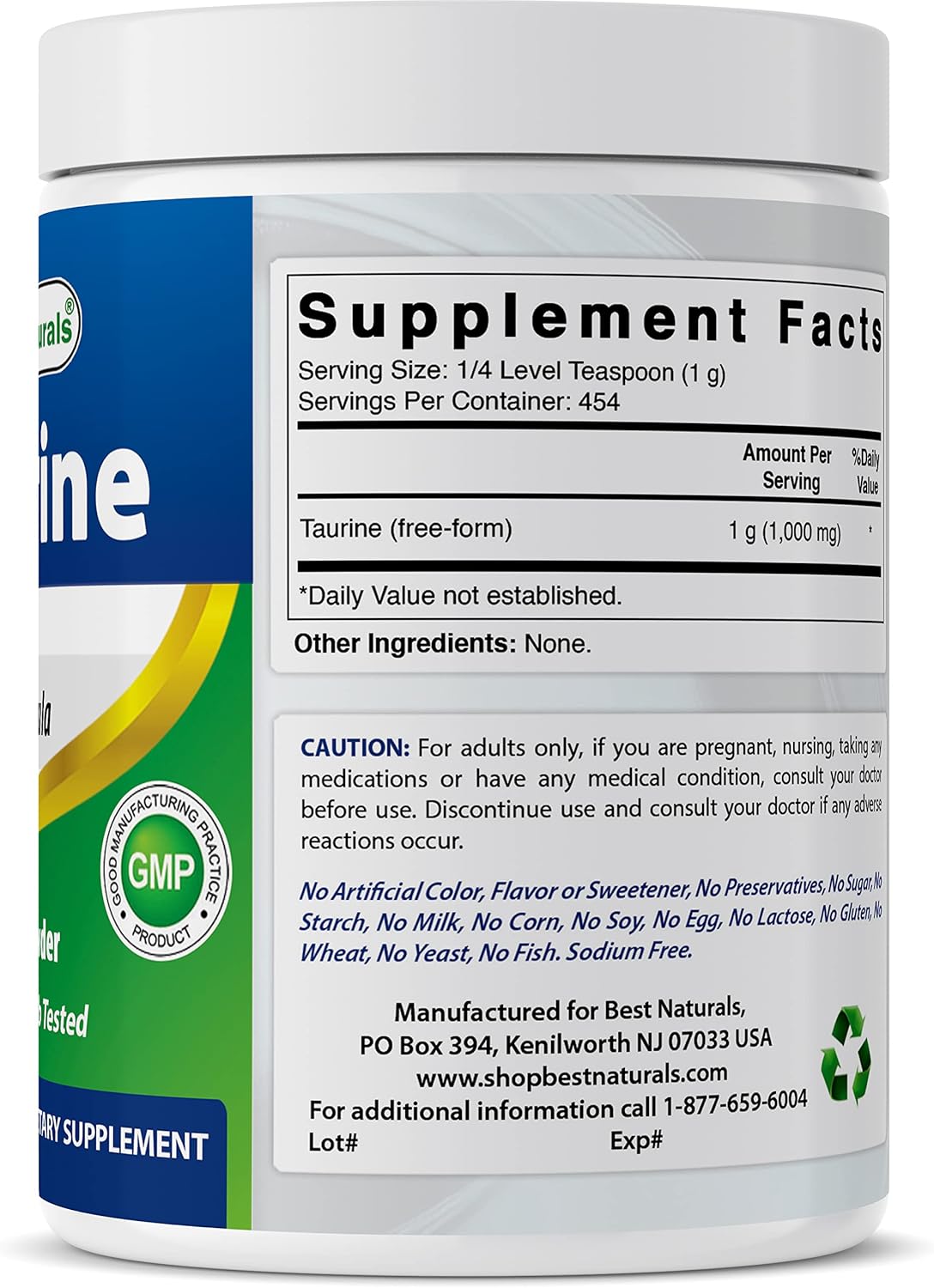 100% Pure Taurine Powder Free Form - 1000mg per Serving - 2 Lb (908 gm) - Best Naturals