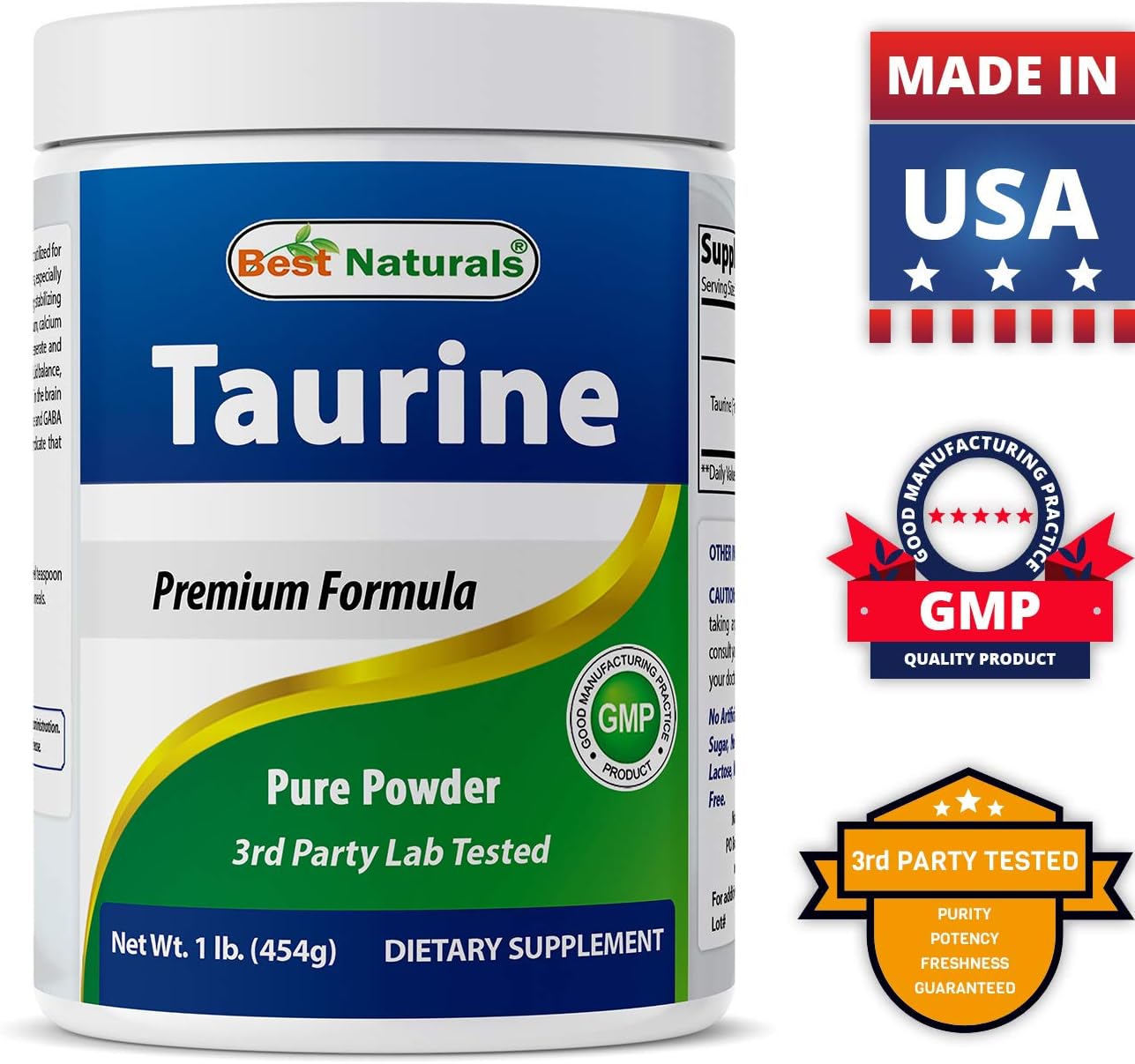 100% Pure Taurine Powder Free Form - 1000mg per Serving - 2 Lb (908 gm) - Best Naturals