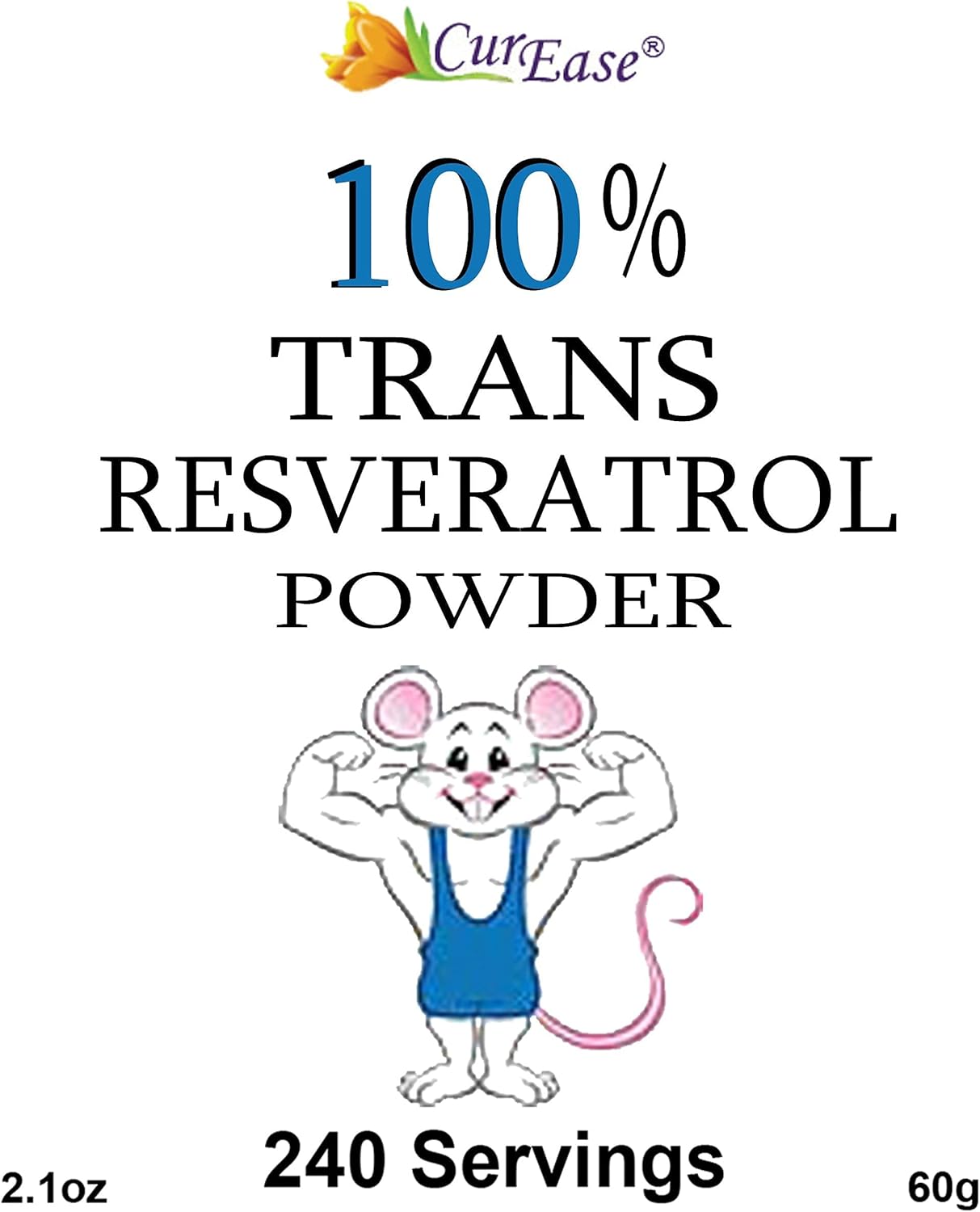 100% Pure Trans Resveratrol Powder - 240 Servings (2.1 oz / 60g) - 250mg Per Serving by CurEase