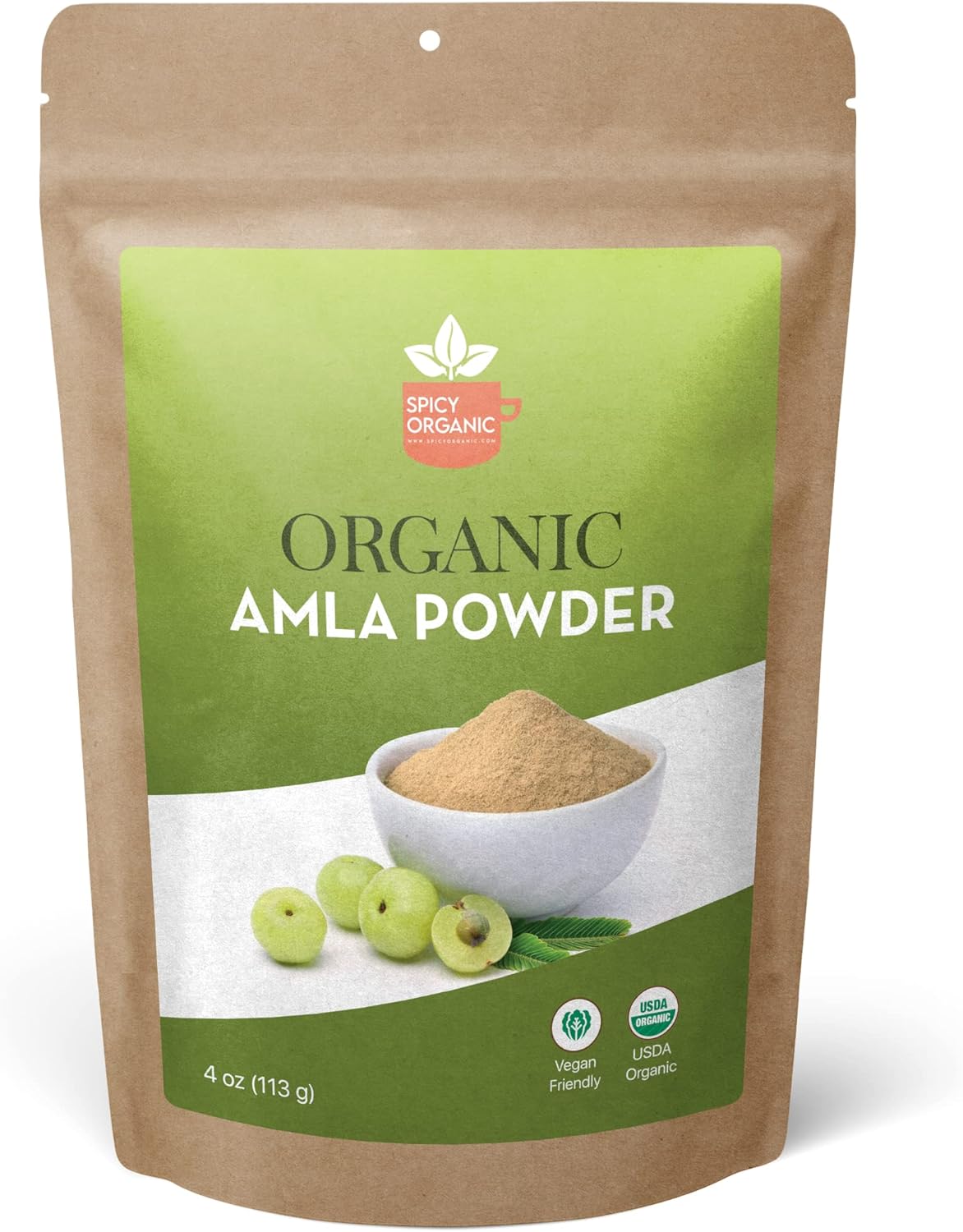 100% Pure USDA Organic Spicy Amla Powder for Hair & Beverages - 4 oz - Natural Hair Care & Antioxidant Boost