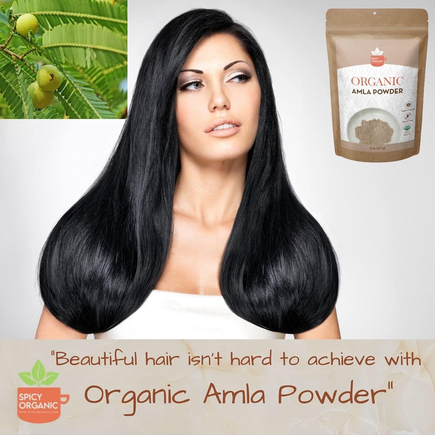 100% Pure USDA Organic Spicy Amla Powder for Hair & Beverages - 4 oz - Natural Hair Care & Antioxidant Boost