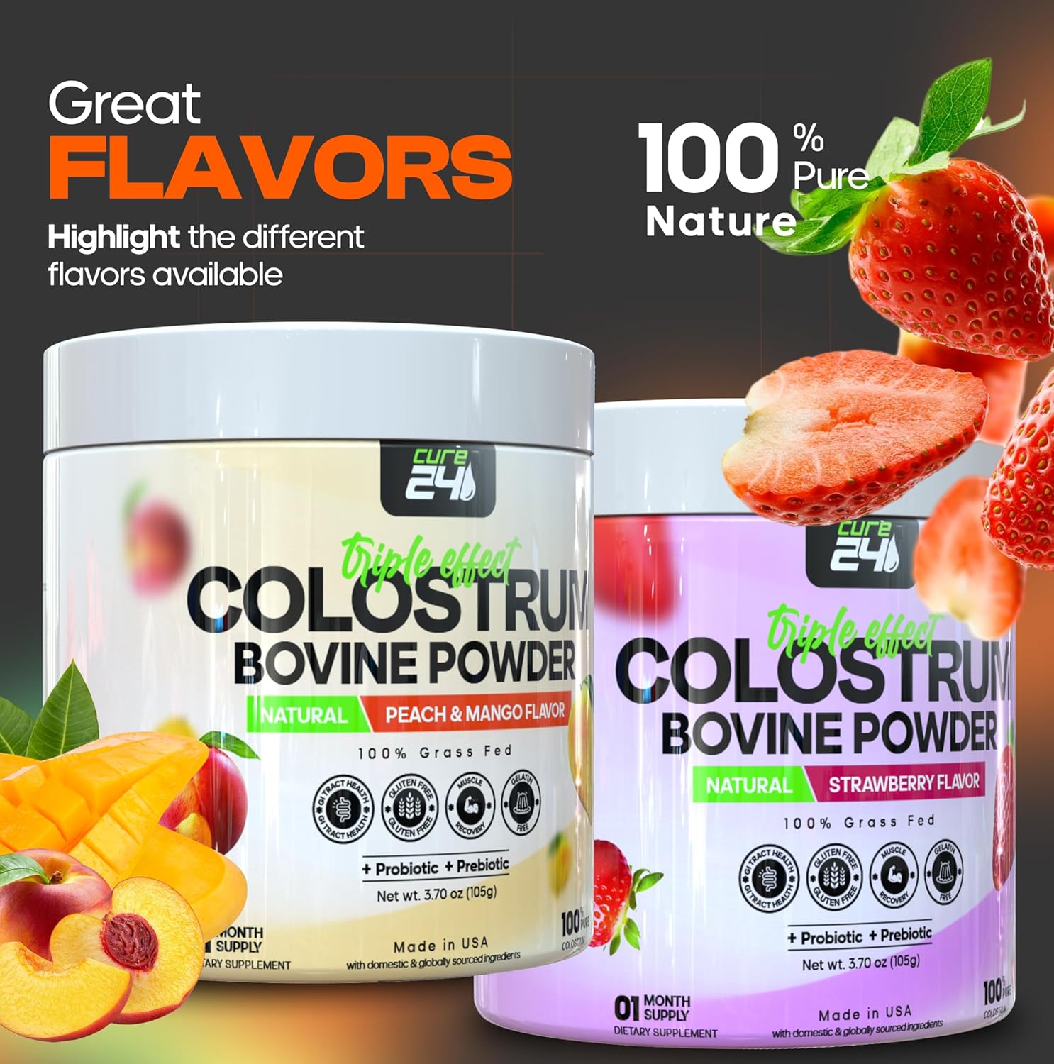 100% Pure Whole Natural Grass-Fed Bovine Colostrum X3 Supplement Powder for Humans - High IgG, Probiotic & Prebiotic - Made in USA - BoostGo Australia