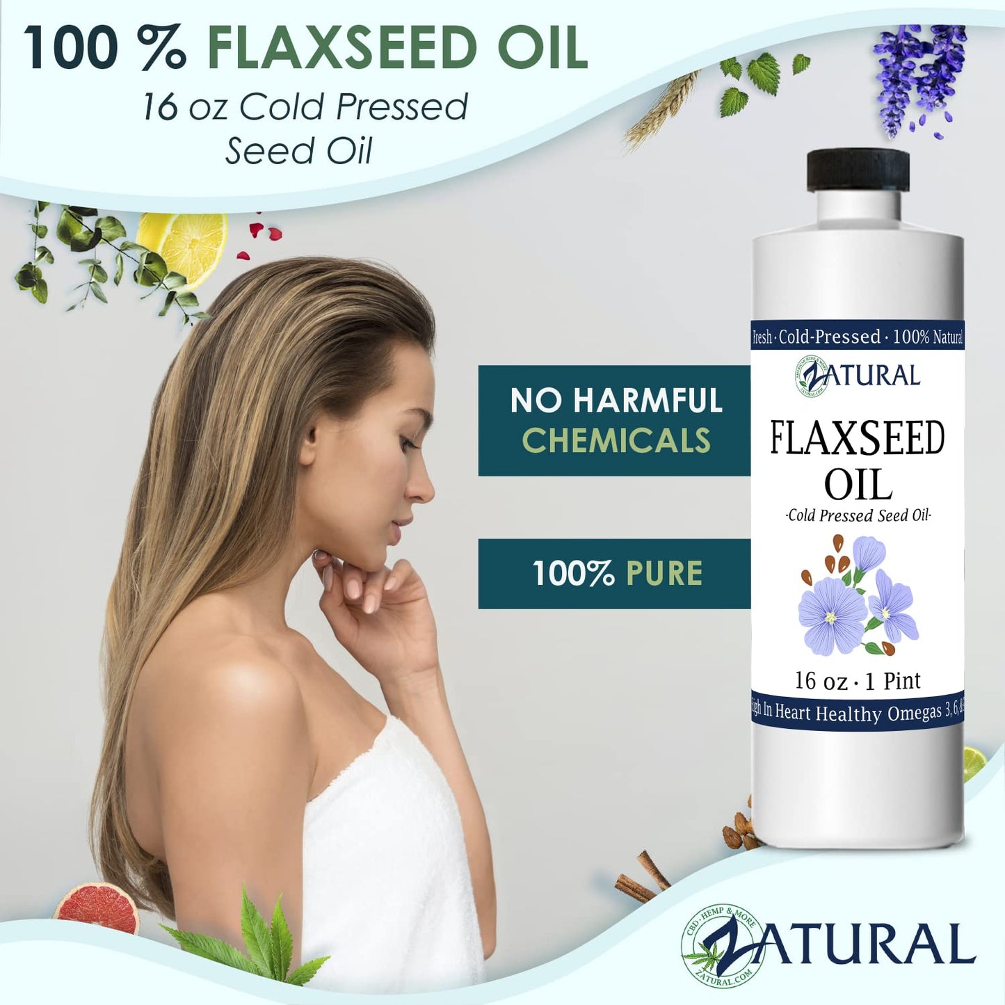 100% Pure Zatural Flaxseed Oil - Cold Pressed from Organically Grown Flax Seeds - Vegan Omega Fatty Acids - 16oz