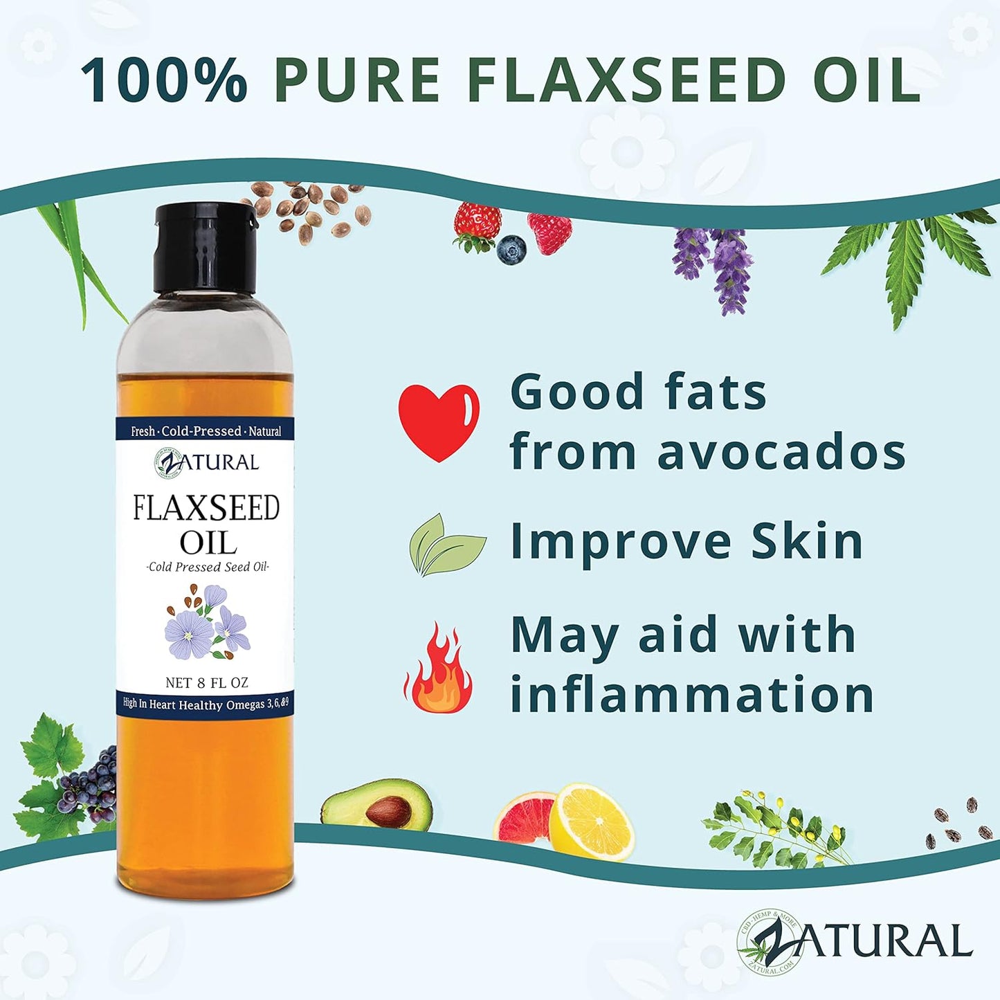 100% Pure Zatural Flaxseed Oil - Cold Pressed from Organically Grown Flax Seeds - Vegan Omega Fatty Acids - 16oz