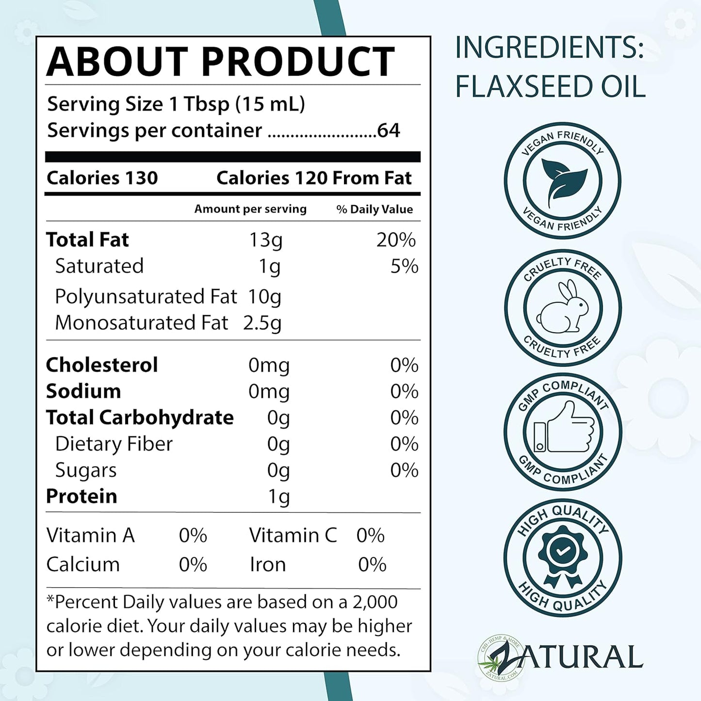100% Pure Zatural Flaxseed Oil - Cold Pressed from Organically Grown Flax Seeds - Vegan Omega Fatty Acids - 16oz