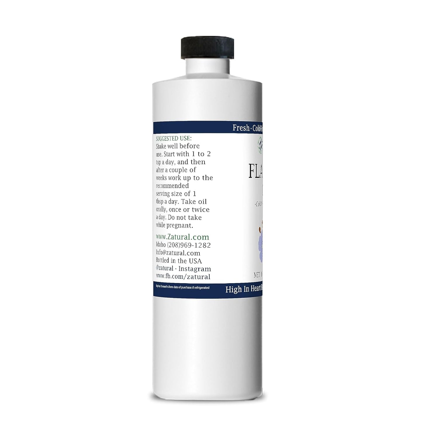 100% Pure Zatural Flaxseed Oil - Cold Pressed from Organically Grown Flax Seeds - Vegan Omega Fatty Acids - 16oz