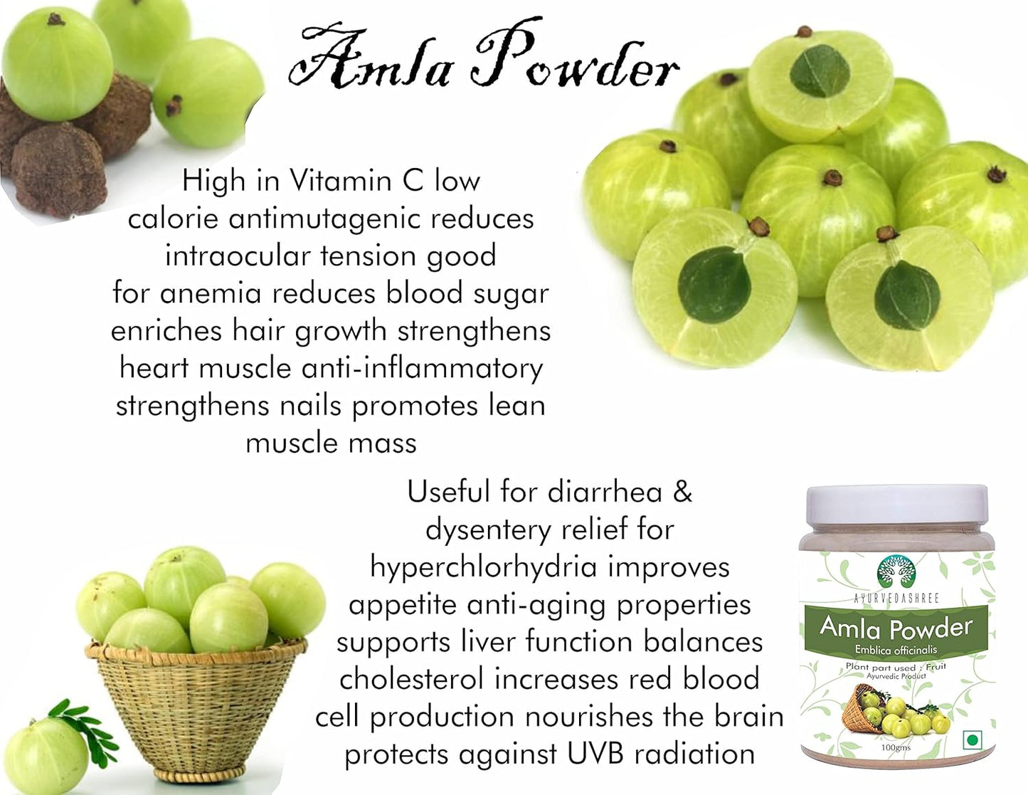 100% Raw Amla Fruit (Amalaki) Powder 100 Gm | High Antioxidant Vitamin C | Vegan | Non-GMO | Ayurvedic Emblica Officinalis from India