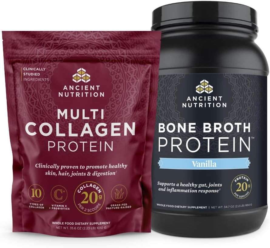 100 Servings Ancient Nutrition Multi Collagen Protein Powder + 40 Servings Vanilla Bone Broth Protein Powder