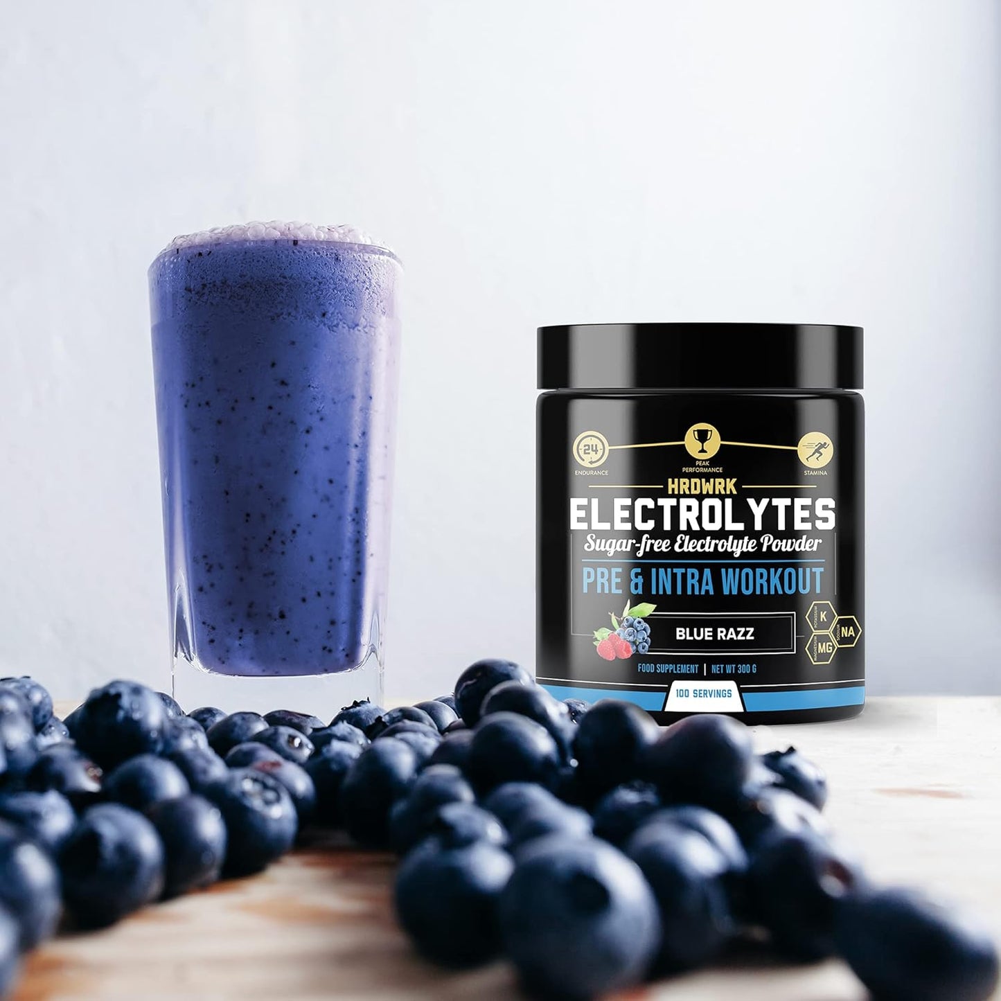 100 Servings MMA Nutrition HRDWRK Keto Electrolytes Powder: Sugar-Free Hydration Supplement for Endurance and Reduced Fatigue - Unflavored & Blue Raspberry Flavor