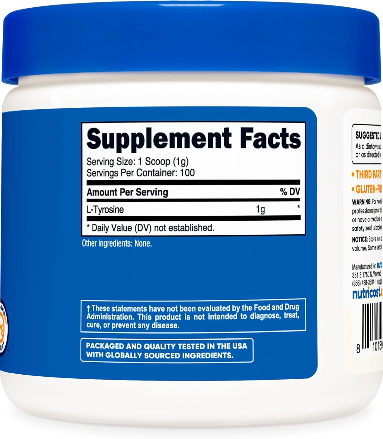 100 Servings of Nutricost L-Tyrosine Powder - 1G per Serving, 100 Grams