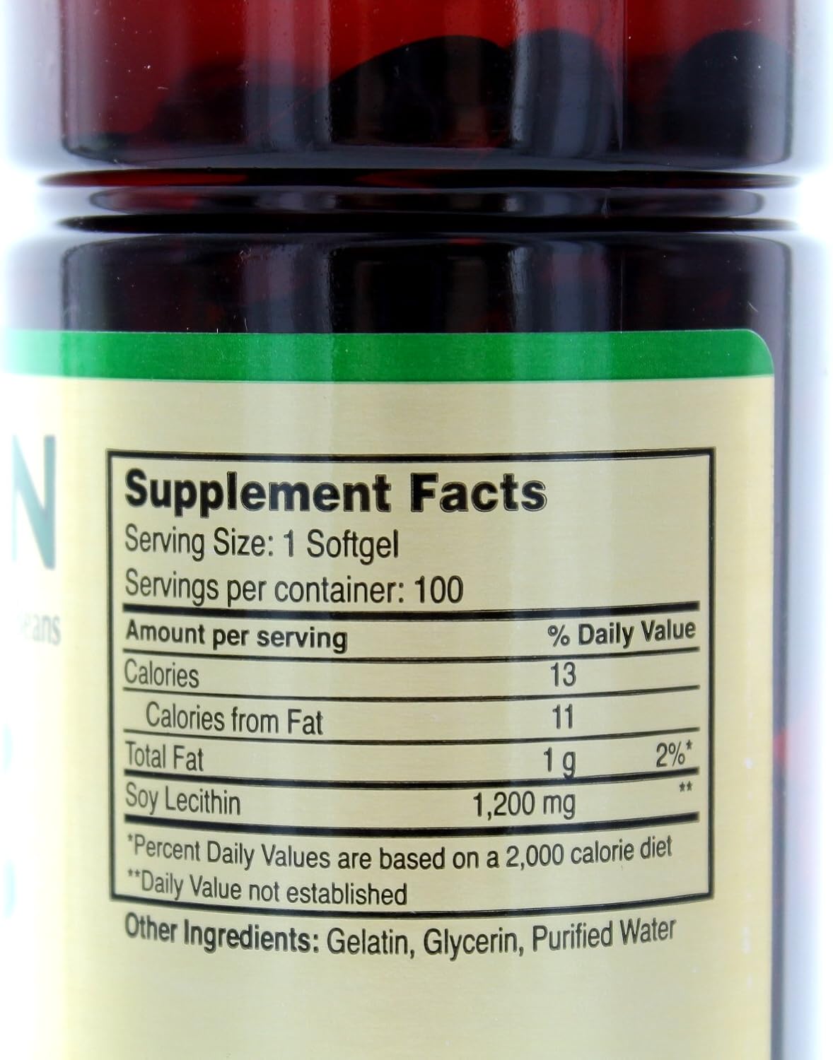 100 Soft Gelatin Capsules of NCB Lecithin 1200 Mg - Dietary Supplement for Brain Health