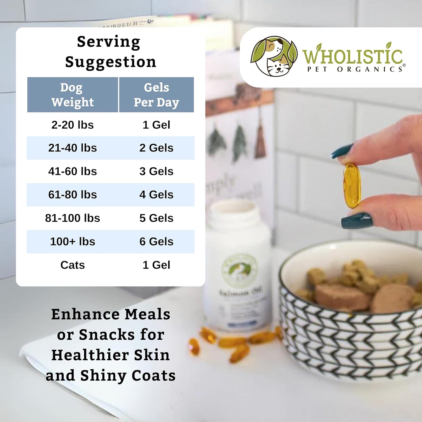 100 Soft Gels of Wholistic Pet Organics Wild Alaskan Salmon Oil for Dogs - Omega 3 Fish Oil with EPA & DHA for Skin, Coat, Joint, and Heart Health - Ideal Choice for Dog Skin & Coat Care