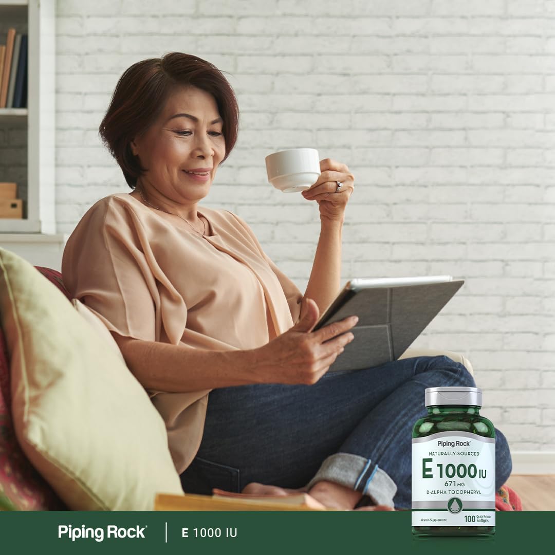 100 Softgel Capsules of Piping Rock Vitamin E 1000 IU with 671mg | D-Alpha Tocopheryl Supplement | Non-GMO, Gluten Free | 100 Pills