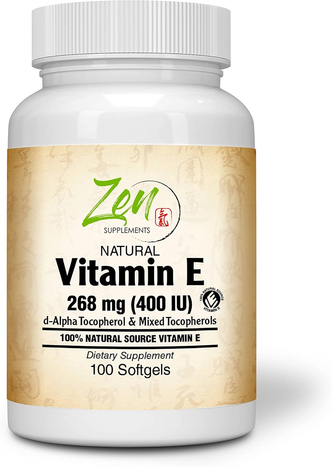 100 Softgels of Zen Supplements Natural Vitamin E with 400IU of Non-GMO Vitamin E and Natural Mixed Tocopherols - BoostGo Australia