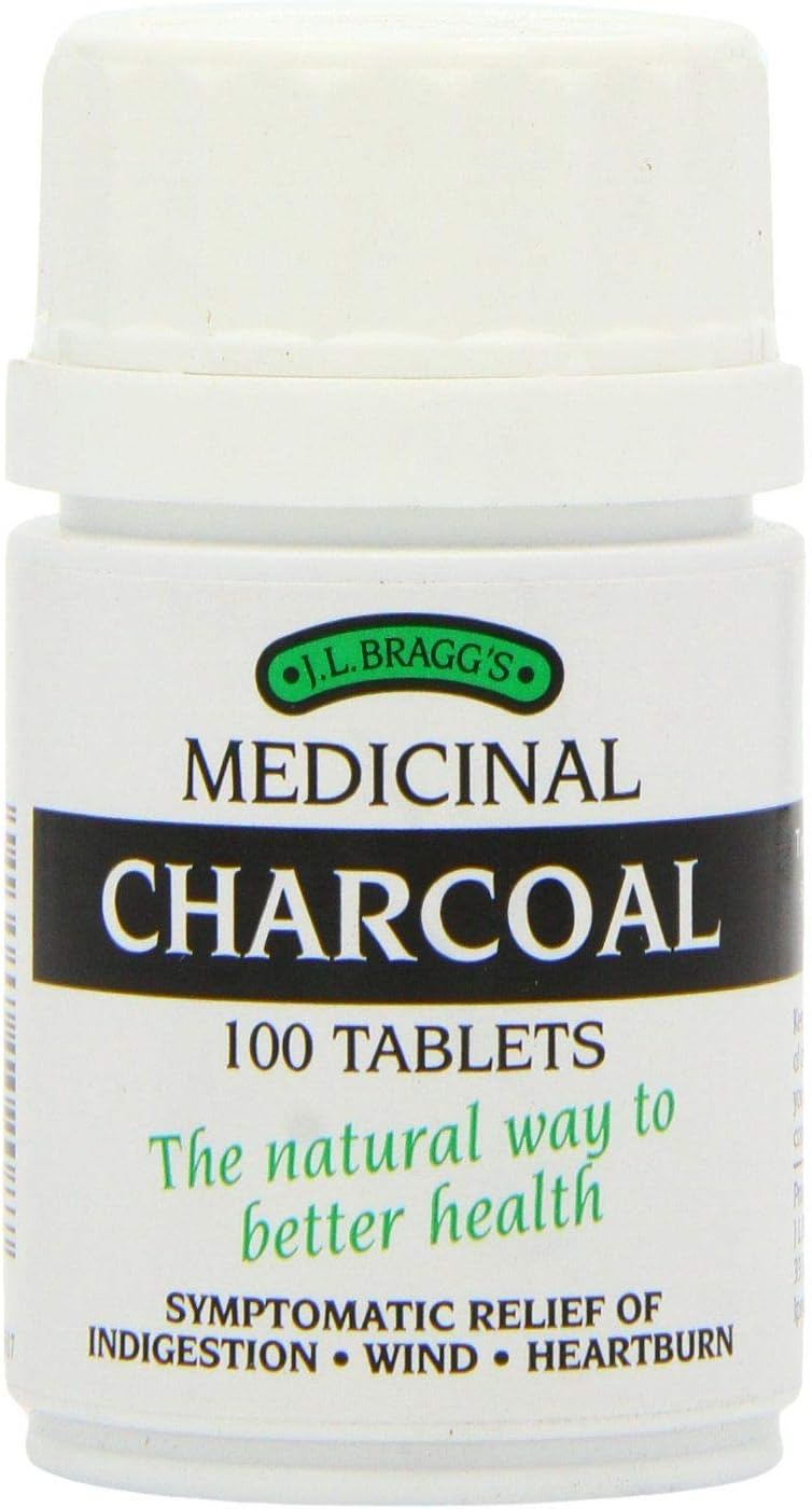 100 Tablets of Bragg Charcoal 300mg Supplement for Digestive Health and Detoxification