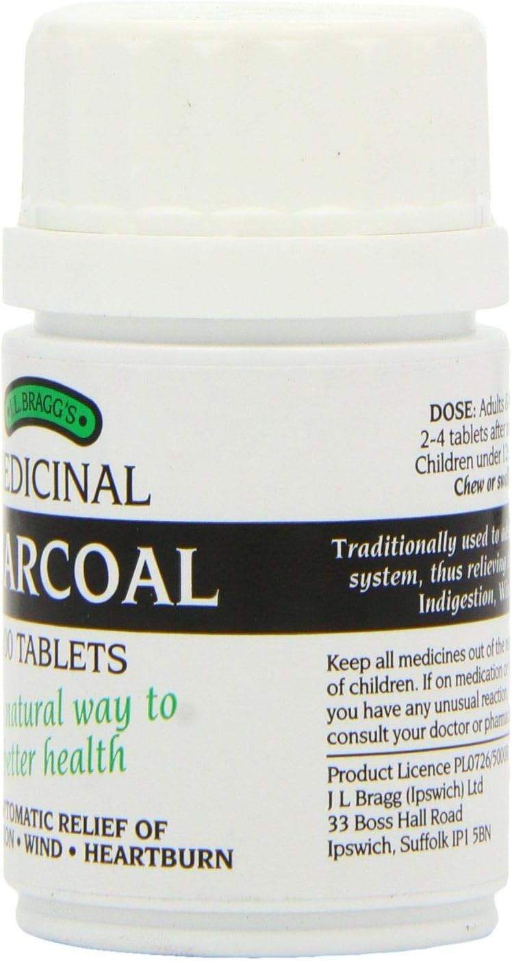 100 Tablets of Bragg Charcoal 300mg Supplement for Digestive Health and Detoxification